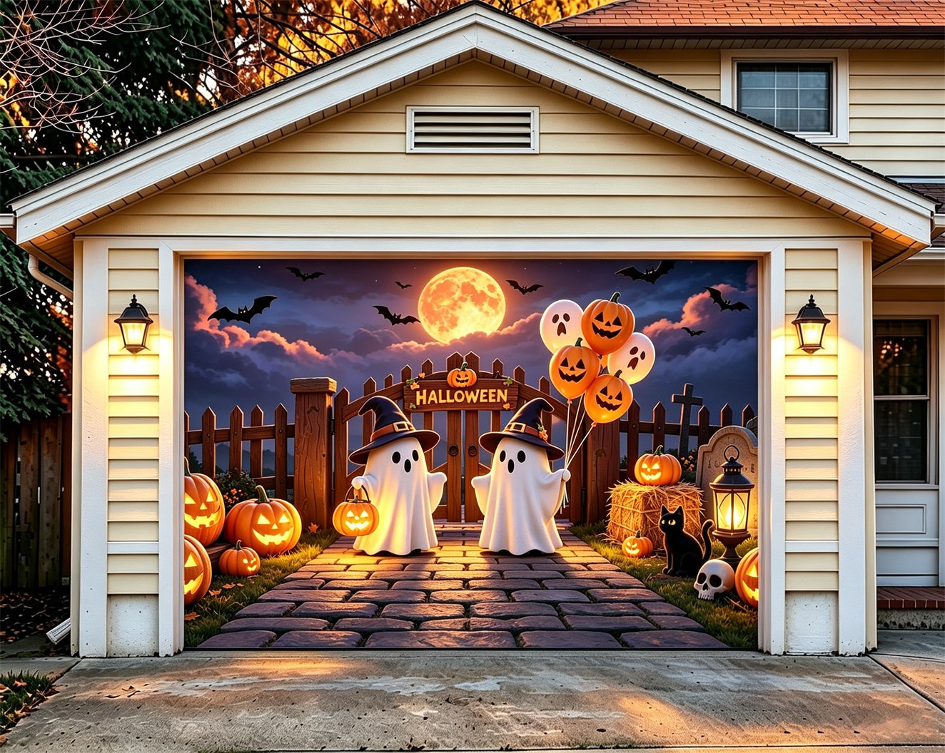 Pastel Halloween Garage Door Decor Cute Ghost Pumpkin Gate Halloween Garage Door Decor ZTT68-27-1 car