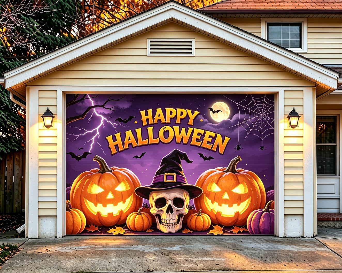 Pumpkin Halloween Garage Door Cover Moonlit Witch Hat Skull Halloween Garage Door Cover ZTT68-28-1 car