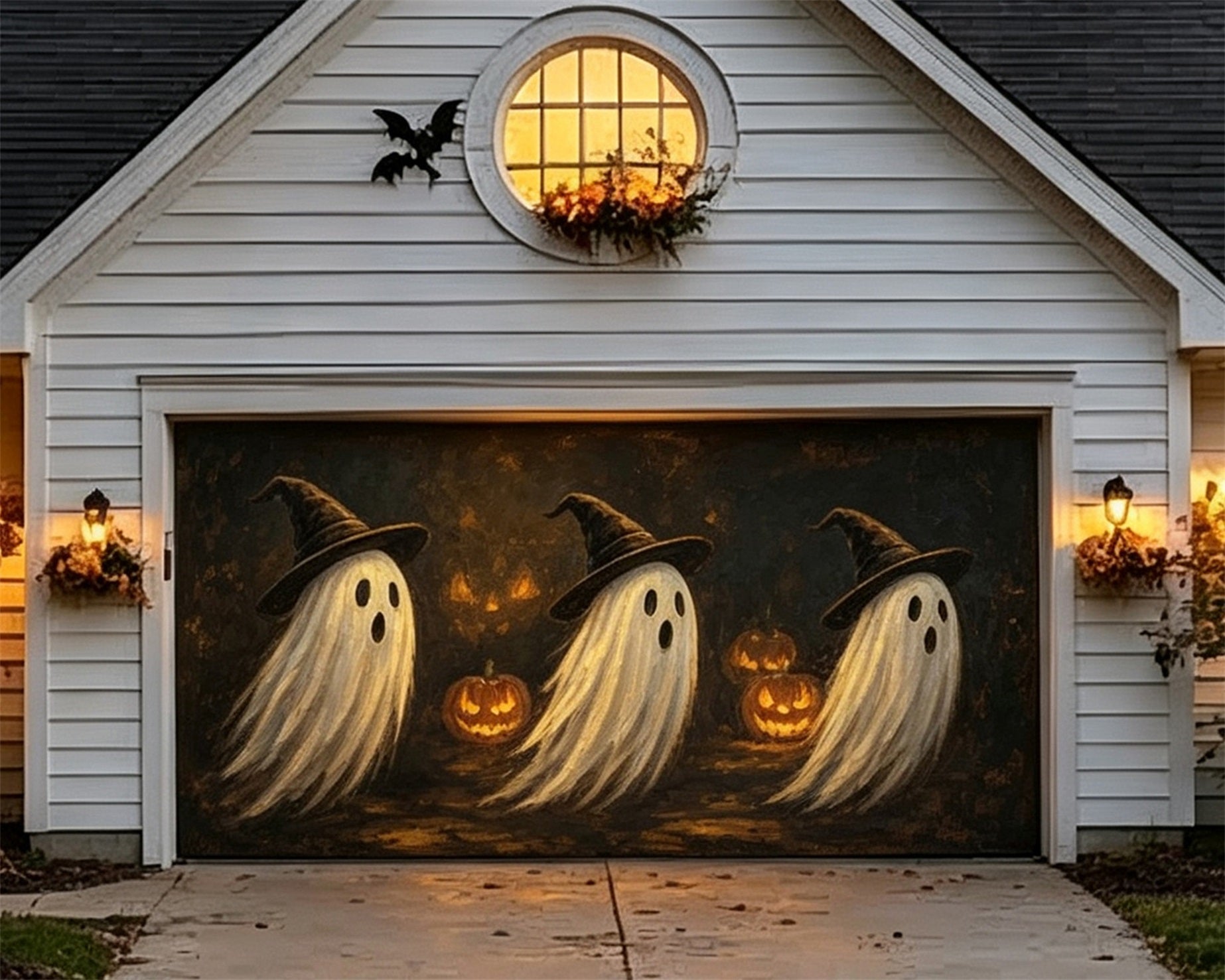 Ghost Halloween Garage Door Cover Floating Ghost Pumpkin Shadow Halloween Garage Door Decoration ZTT68-29-2 car