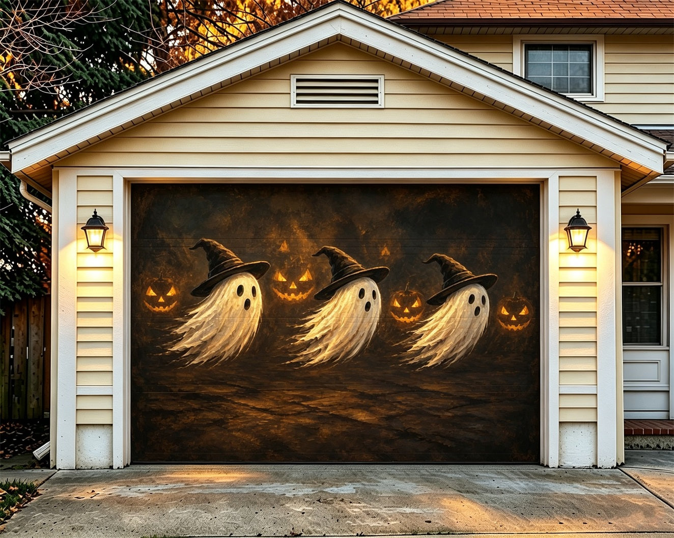 Ghost Halloween Garage Door Cover Floating Ghost Pumpkin Shadow Halloween Garage Door Decoration ZTT68-29-1 car