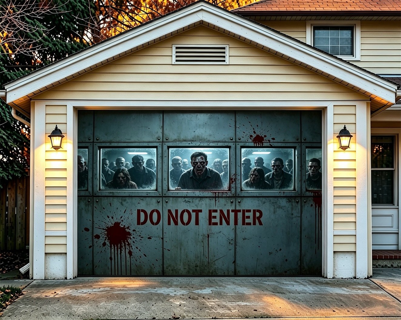 Creepy Halloween Garage Door Decor Zombie Laboratory Windows Halloween Garage Door Decoration ZTT68-3-1 car