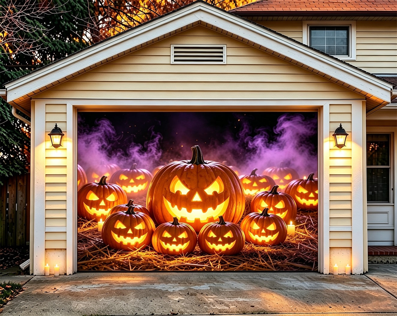 Pumpkin Halloween Garage Door Cover Purple Fog Jack O Lanterns Large Halloween Garage Door Cover ZTT68-30-1 car