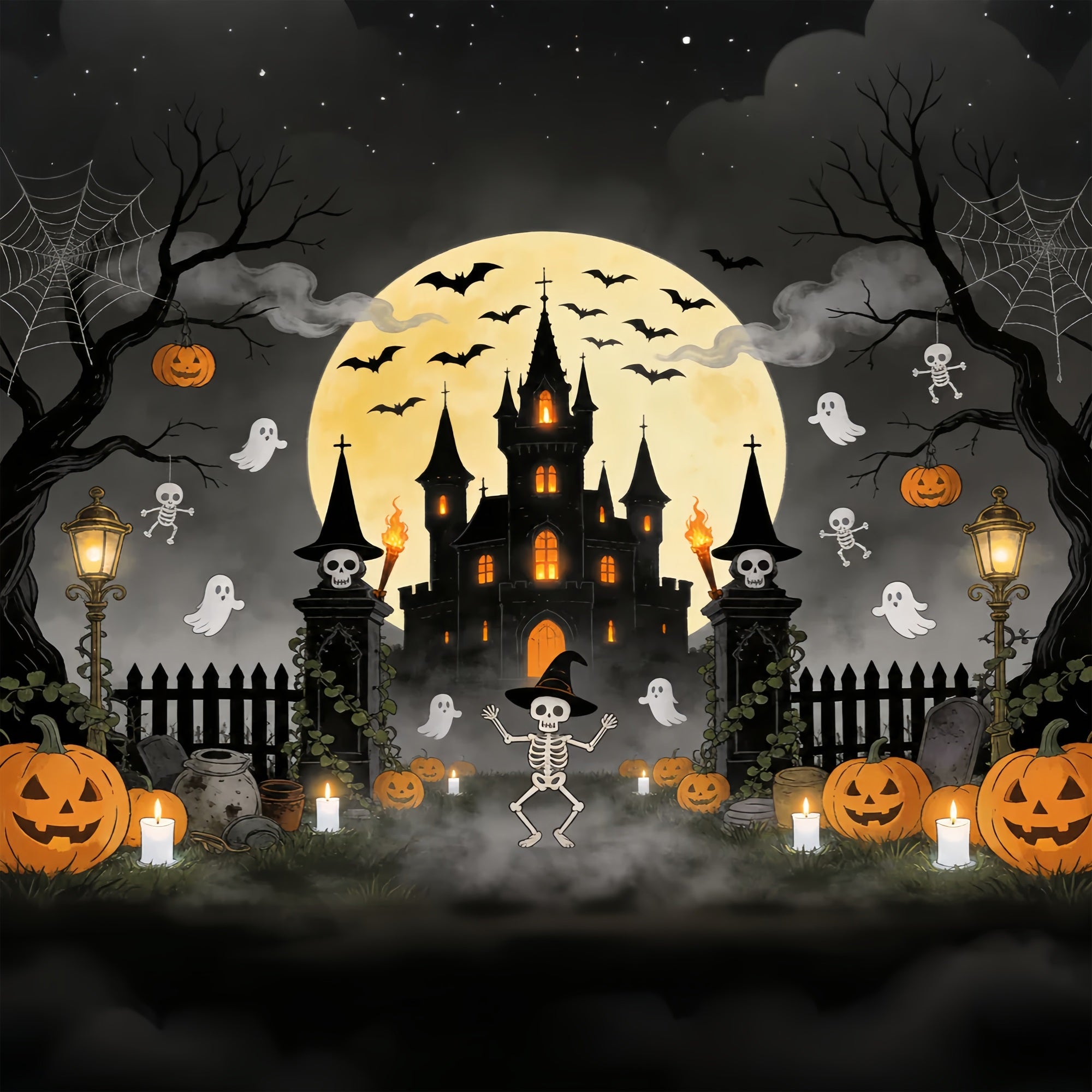 Haunted Halloween Garage Door Cover Castle Moonlight Pumpkins Halloween Garage Door Decor ZTT68-4-1 car