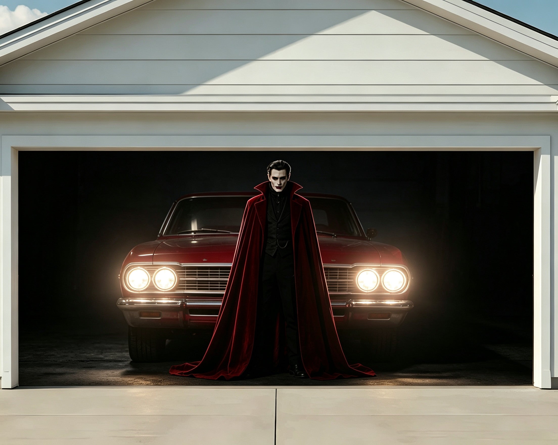 Vintage Halloween Garage Door Cover Vampire Car Headlights Halloween Garage Door Backdrop ZTT68-6-2 car