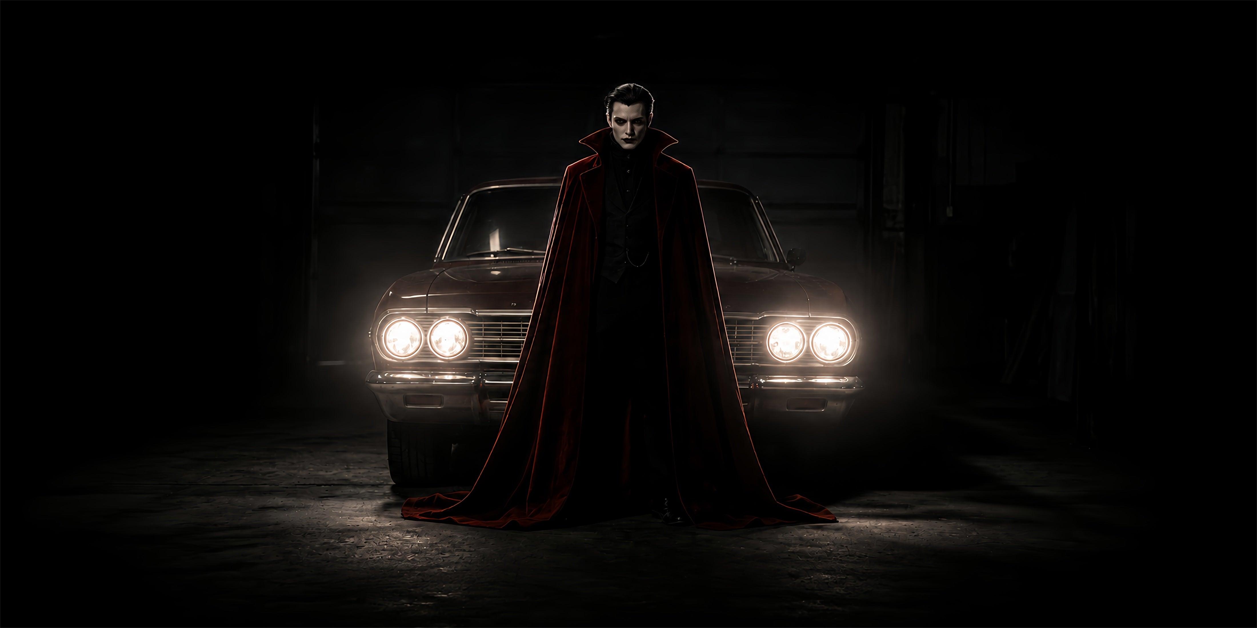Vintage Halloween Garage Door Cover Vampire Car Headlights Halloween Garage Door Backdrop ZTT68-6-2 car