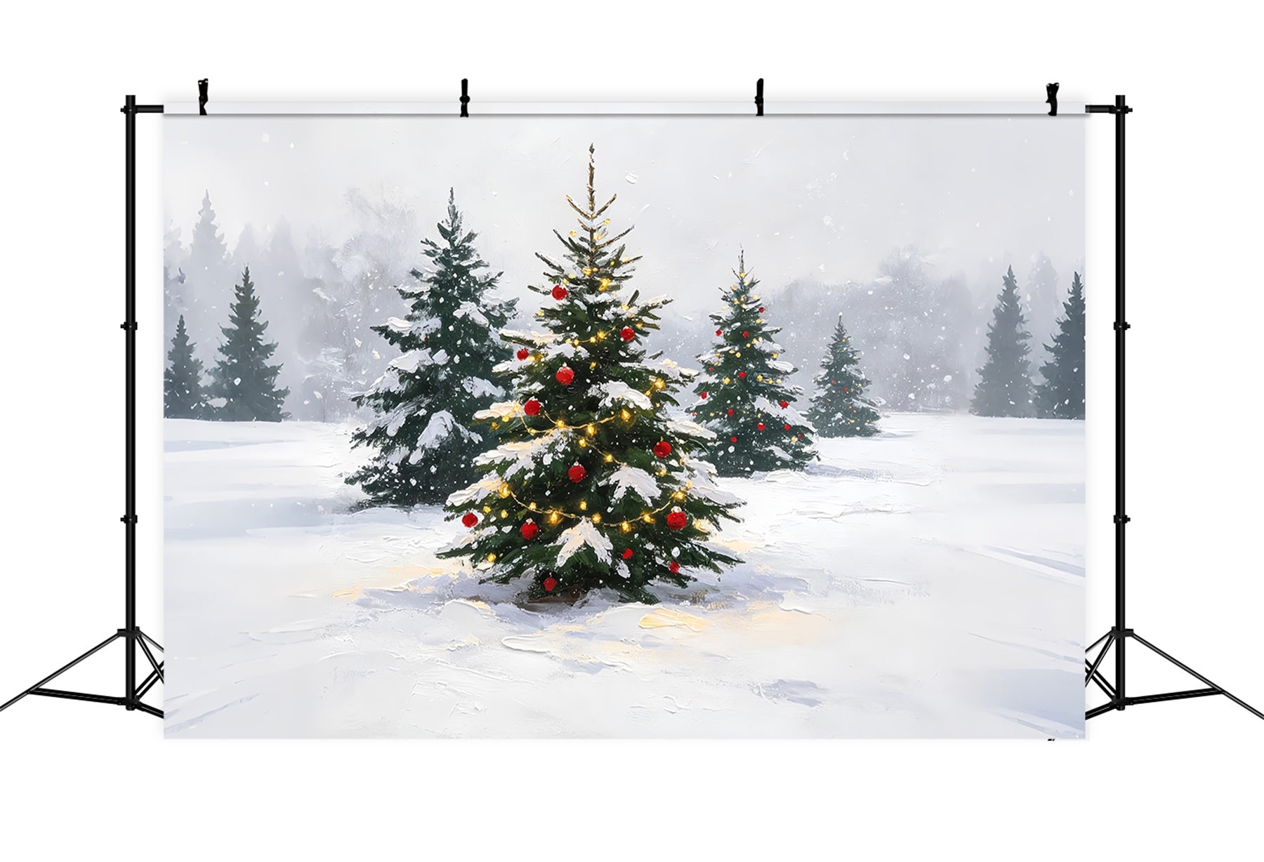 Winter Christmas Backdrop Snowy Painted Pine Grove Christmas Backdrop ZTT69-12