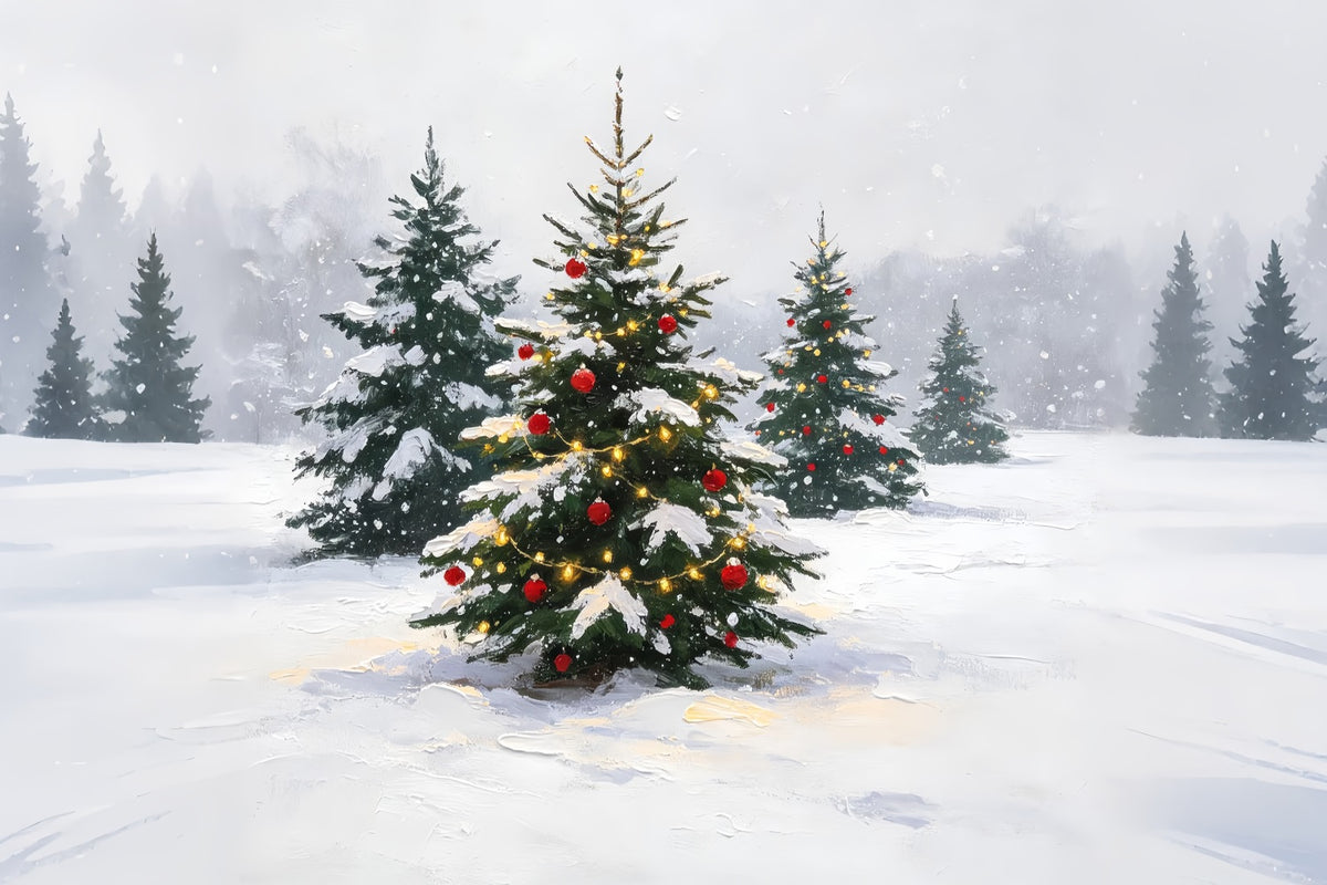 Winter Christmas Backdrop Snowy Painted Pine Grove Christmas Backdrop ZTT69-12