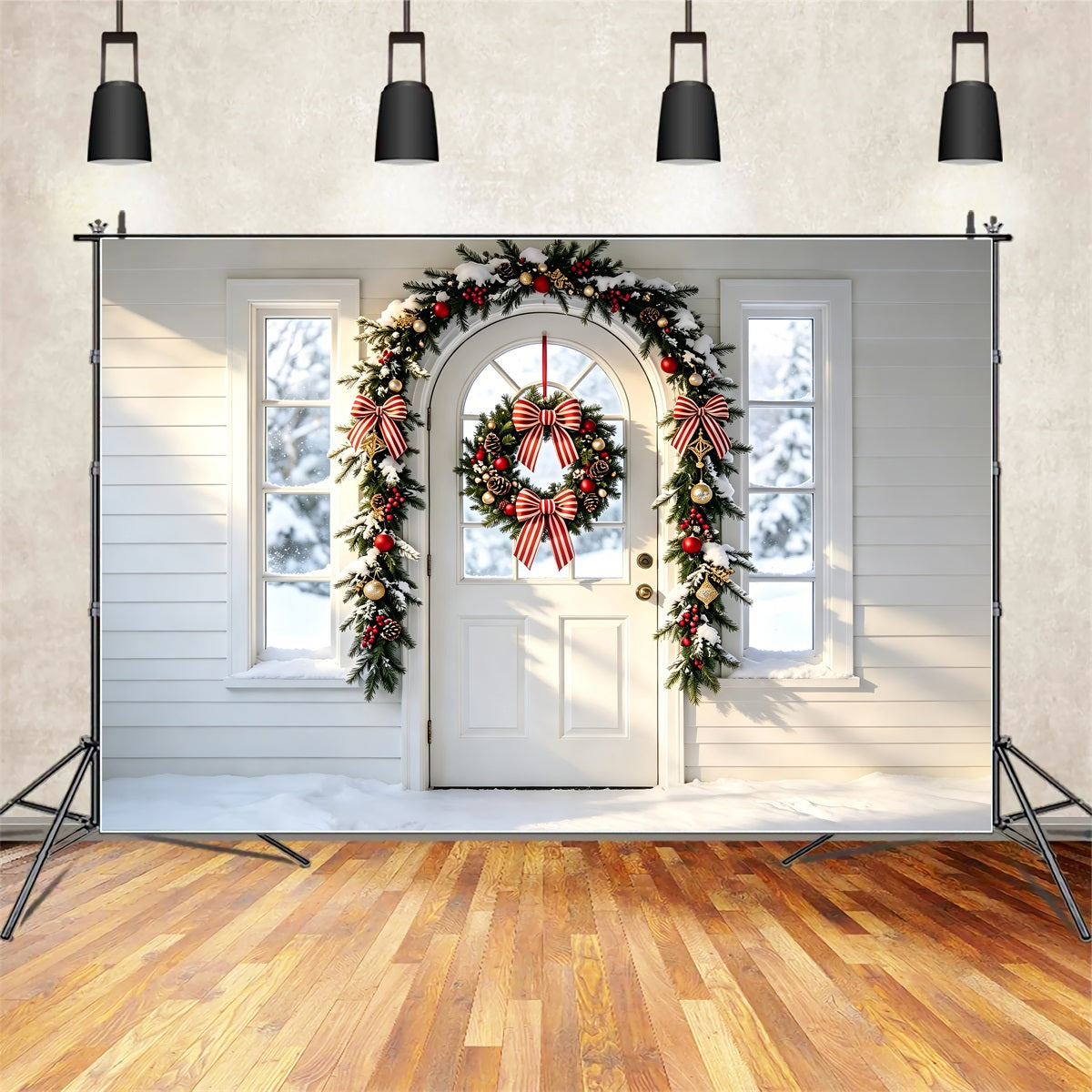 White Christmas Backdrop Arch Wreath Garland Doorway Christmas Backdrops ZTT69-13