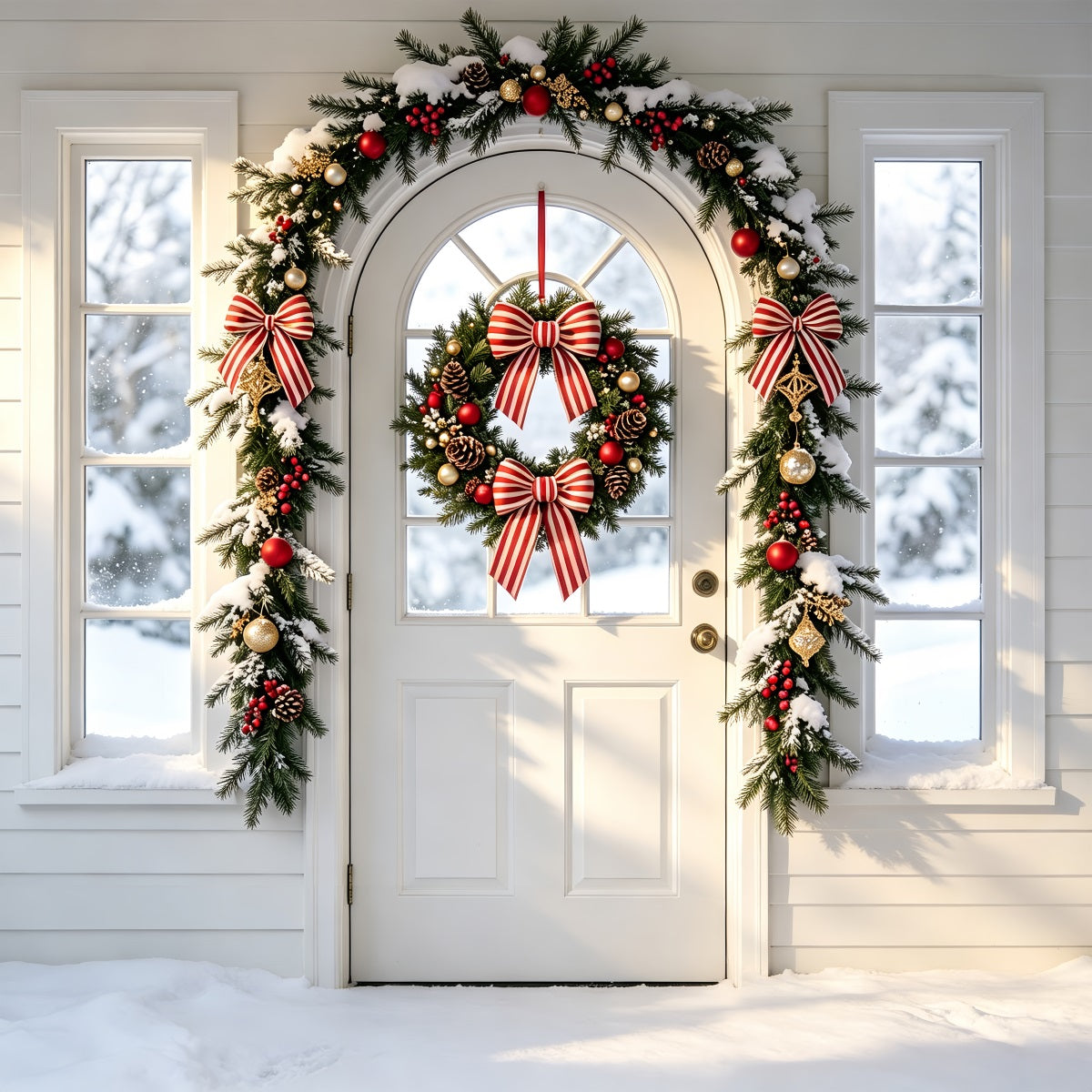 White Christmas Backdrop Arch Wreath Garland Doorway Christmas Backdrops ZTT69-13