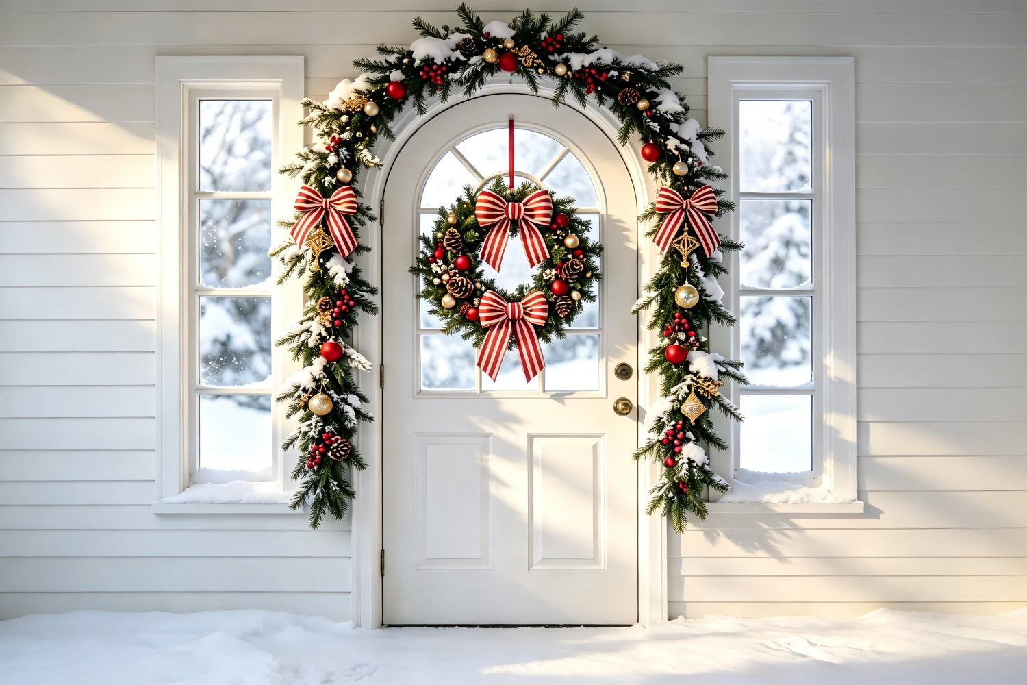 White Christmas Backdrop Arch Wreath Garland Doorway Christmas Backdrops ZTT69-13