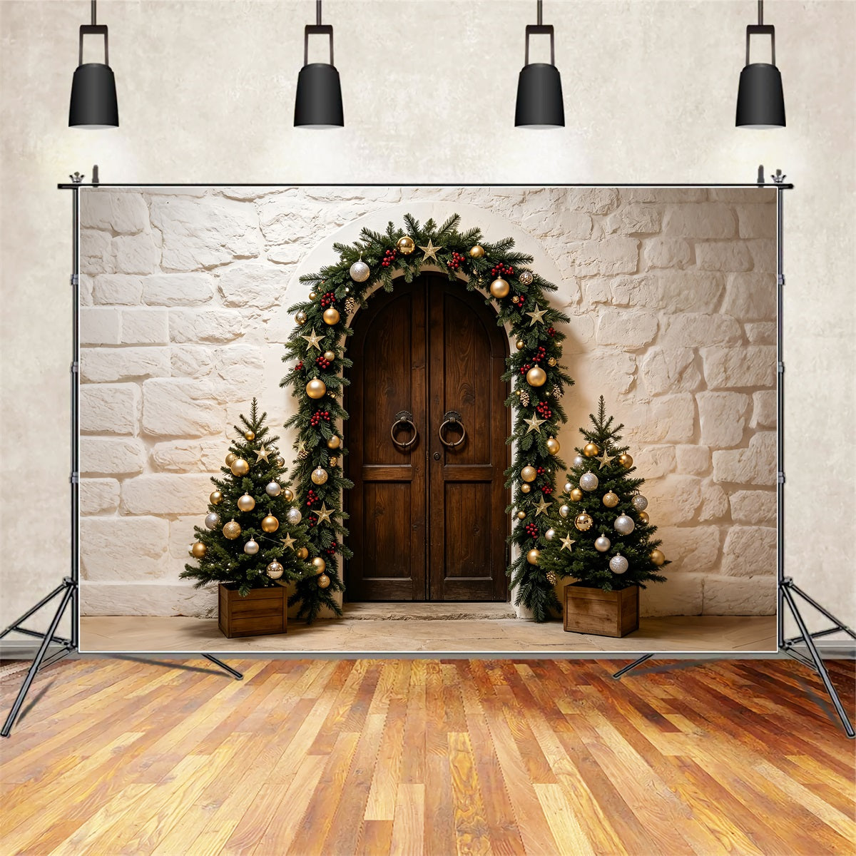 Simple Christmas Backdrop Stone Arch Garland Entrance Christmas Photo Backdrop ZTT69-14