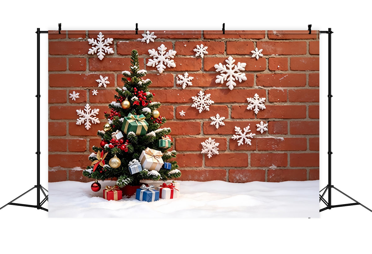 Christmas Snowflake Backdrop Brick Wall Tree Snow Decor Backdrop Christmas ZTT69-16