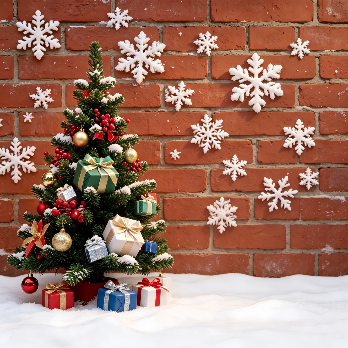 Christmas Snowflake Backdrop Brick Wall Tree Snow Decor Backdrop Christmas ZTT69-16