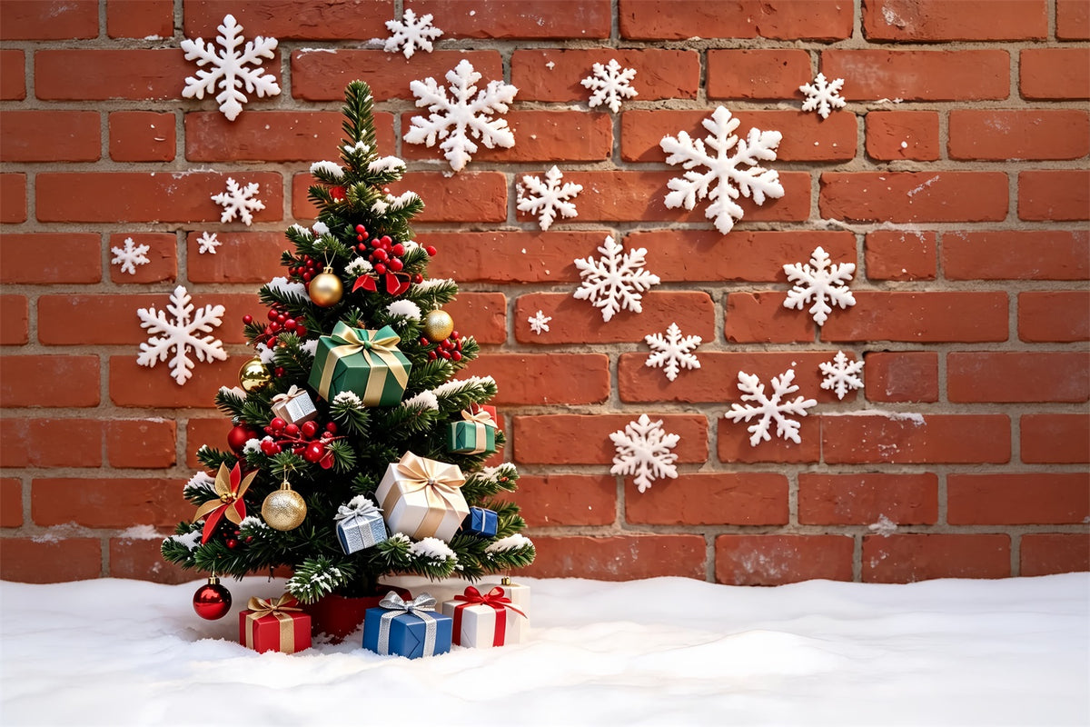 Christmas Snowflake Backdrop Brick Wall Tree Snow Decor Backdrop Christmas ZTT69-16