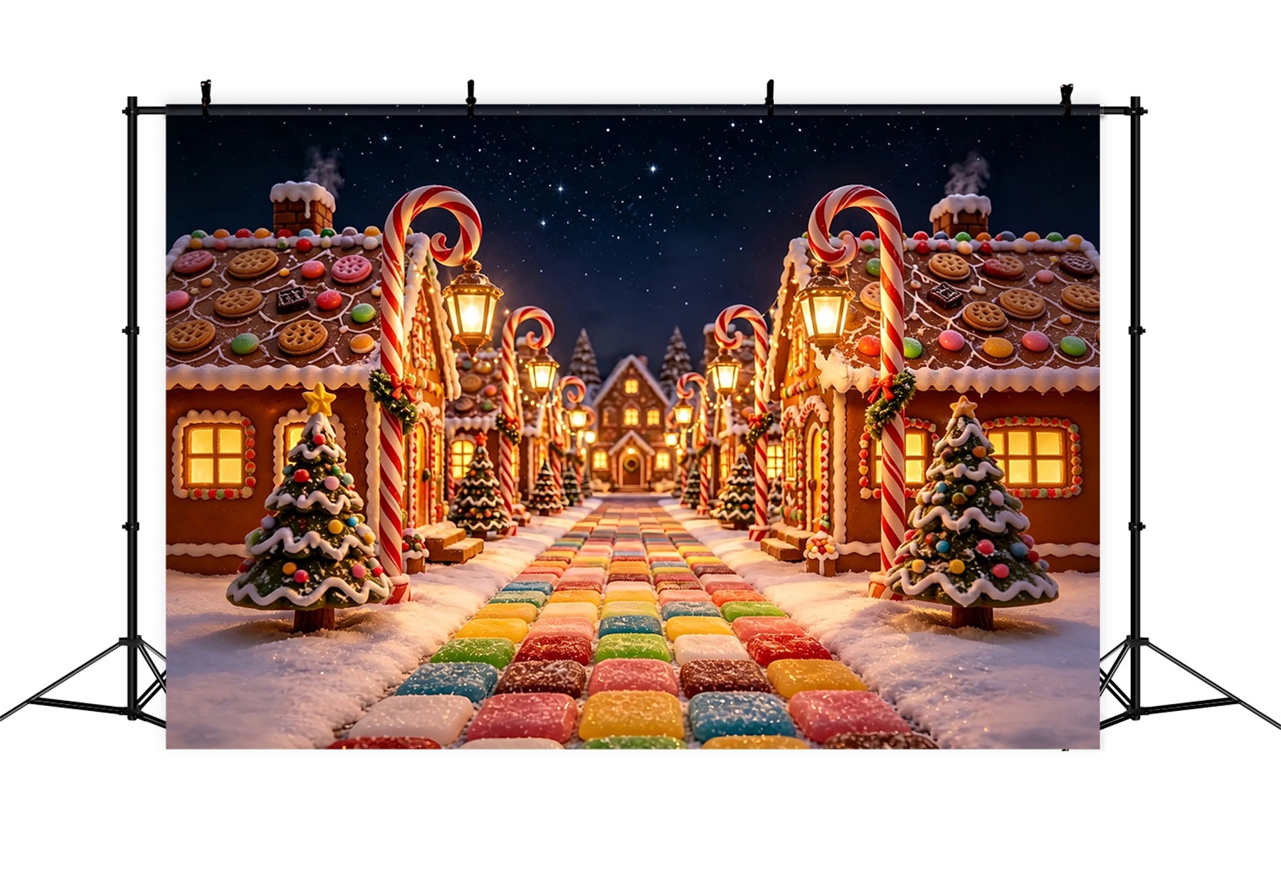 Candyland Christmas Backdrop Gingerbread Candy Village Christmas Photography Backdrop ZTT69-17