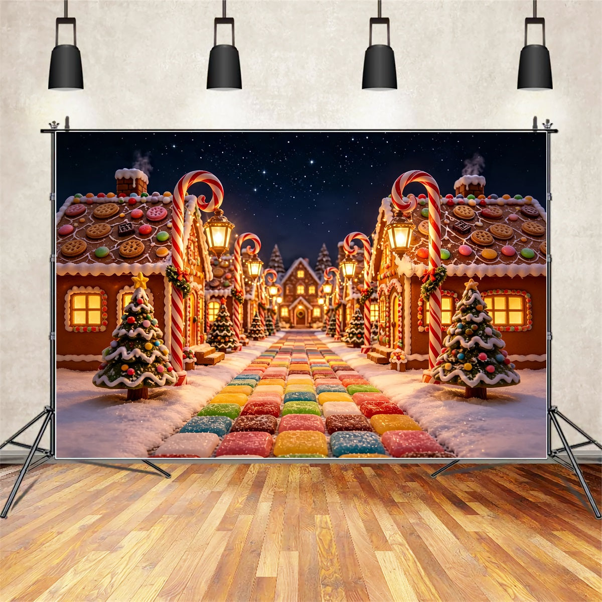 Candyland Christmas Backdrop Gingerbread Candy Village Christmas Photography Backdrop ZTT69-17