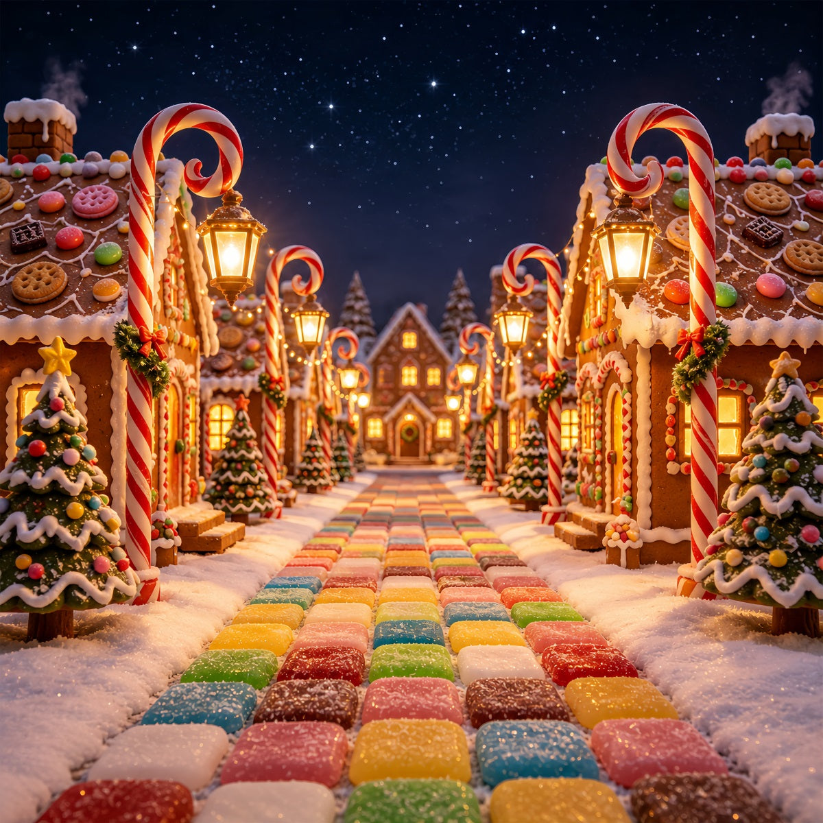 Candyland Christmas Backdrop Gingerbread Candy Village Christmas Photography Backdrop ZTT69-17