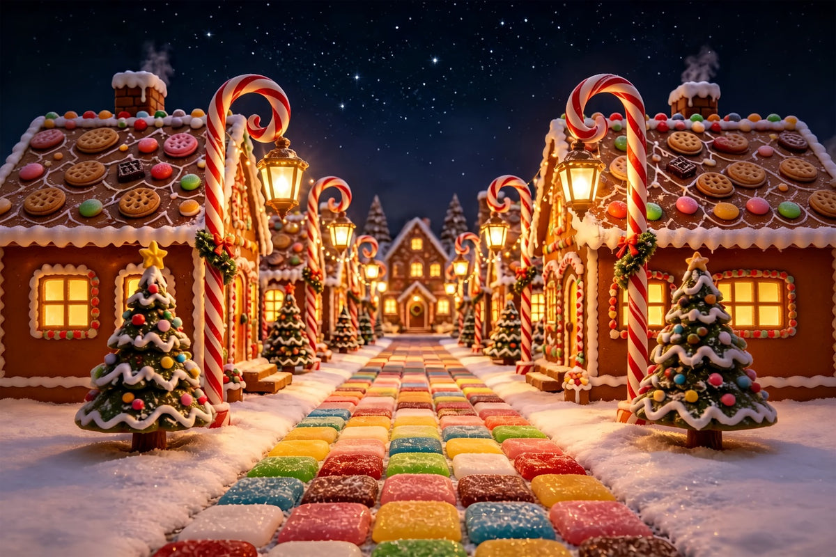 Candyland Christmas Backdrop Gingerbread Candy Village Christmas Photography Backdrop ZTT69-17