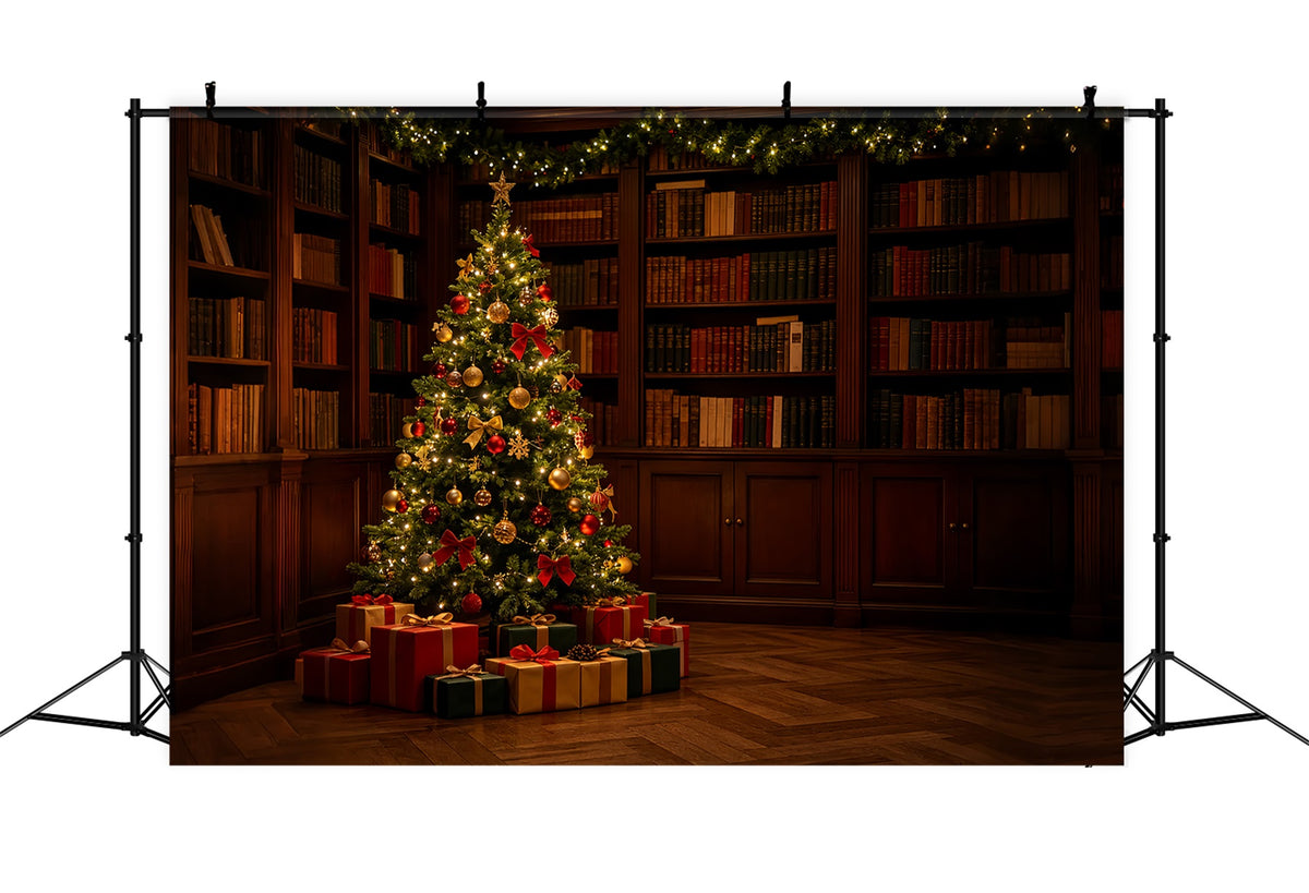 Indoor Christmas Backdrop Dark Library Tree Corner Professional Christmas Backdrops ZTT69-18
