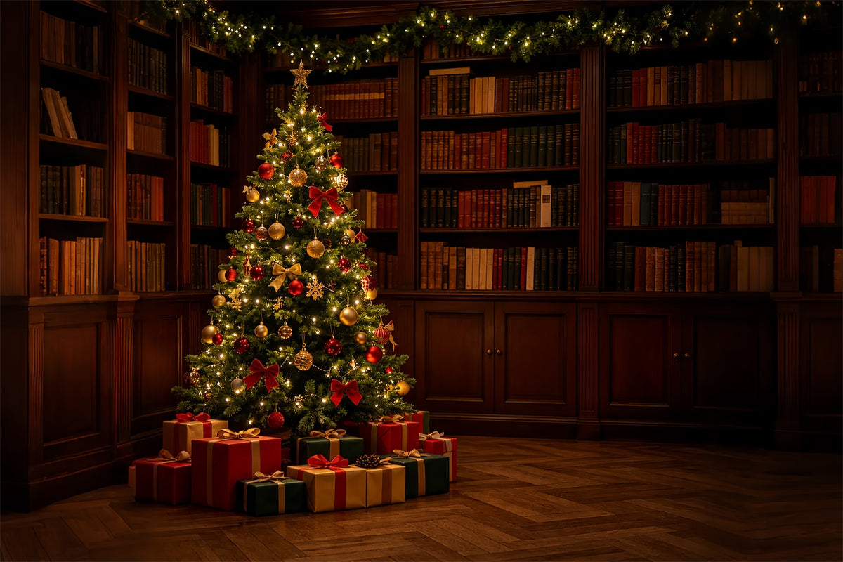 Indoor Christmas Backdrop Dark Library Tree Corner Professional Christmas Backdrops ZTT69-18
