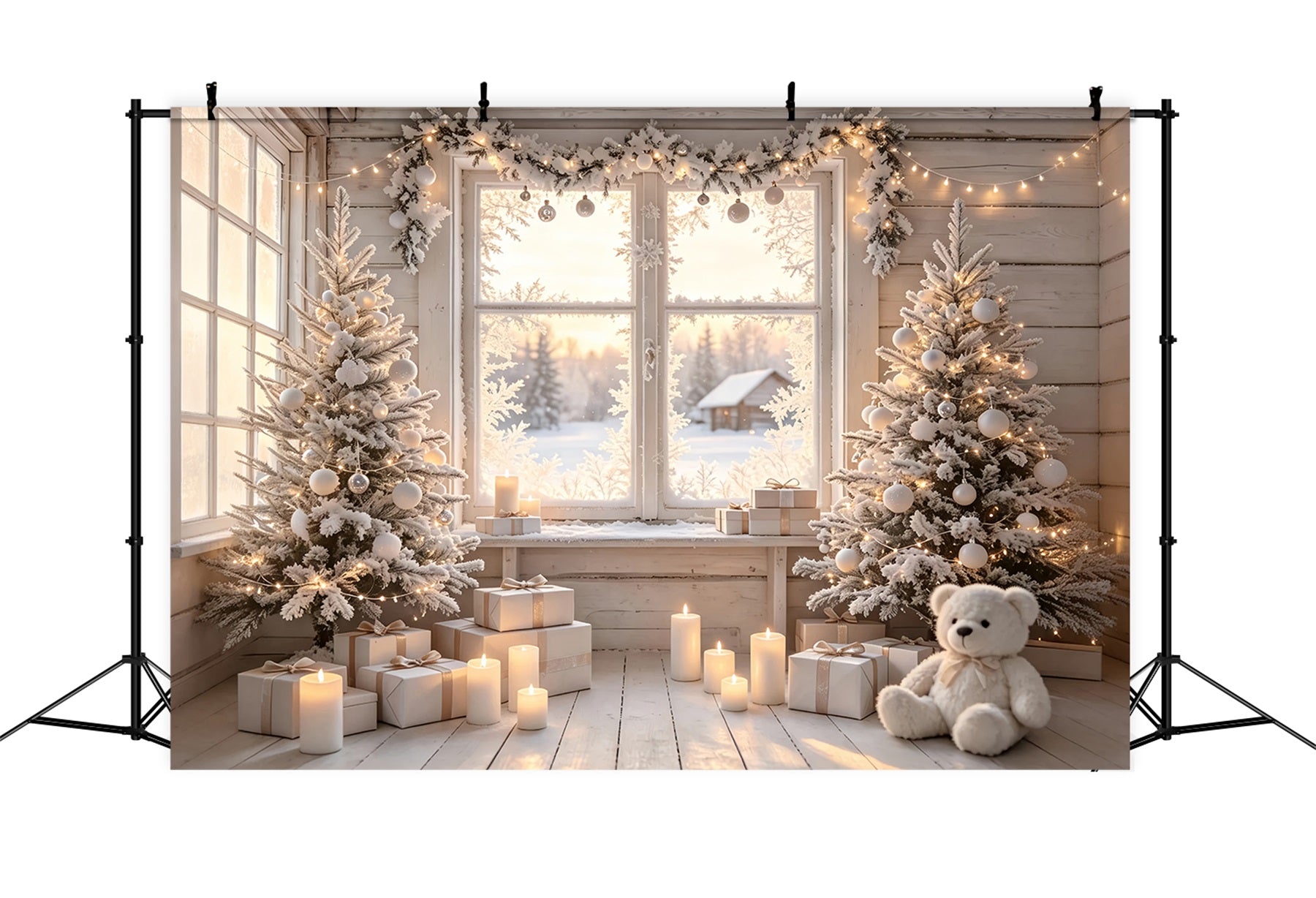 Christmas Cabin Backdrop White Frosted Window Room Photo Backdrop Christmas ZTT69-20