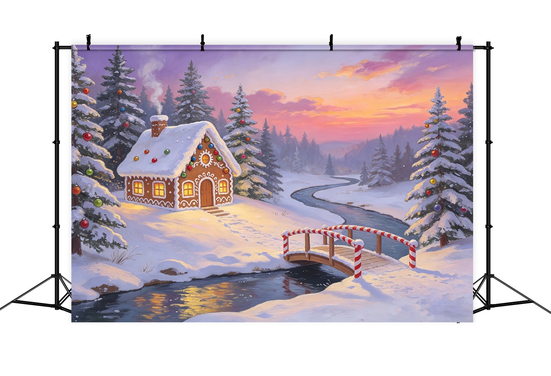 Christmas Forest Backdrop Gingerbread Bridge River Large Christmas Backdrops ZTT69-21