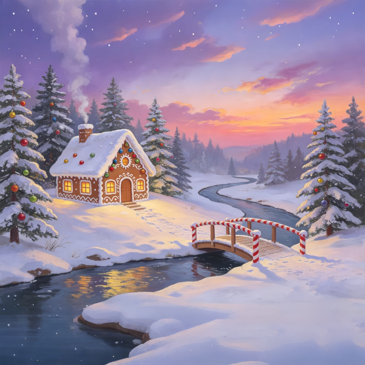 Christmas Forest Backdrop Gingerbread Bridge River Large Christmas Backdrops ZTT69-21