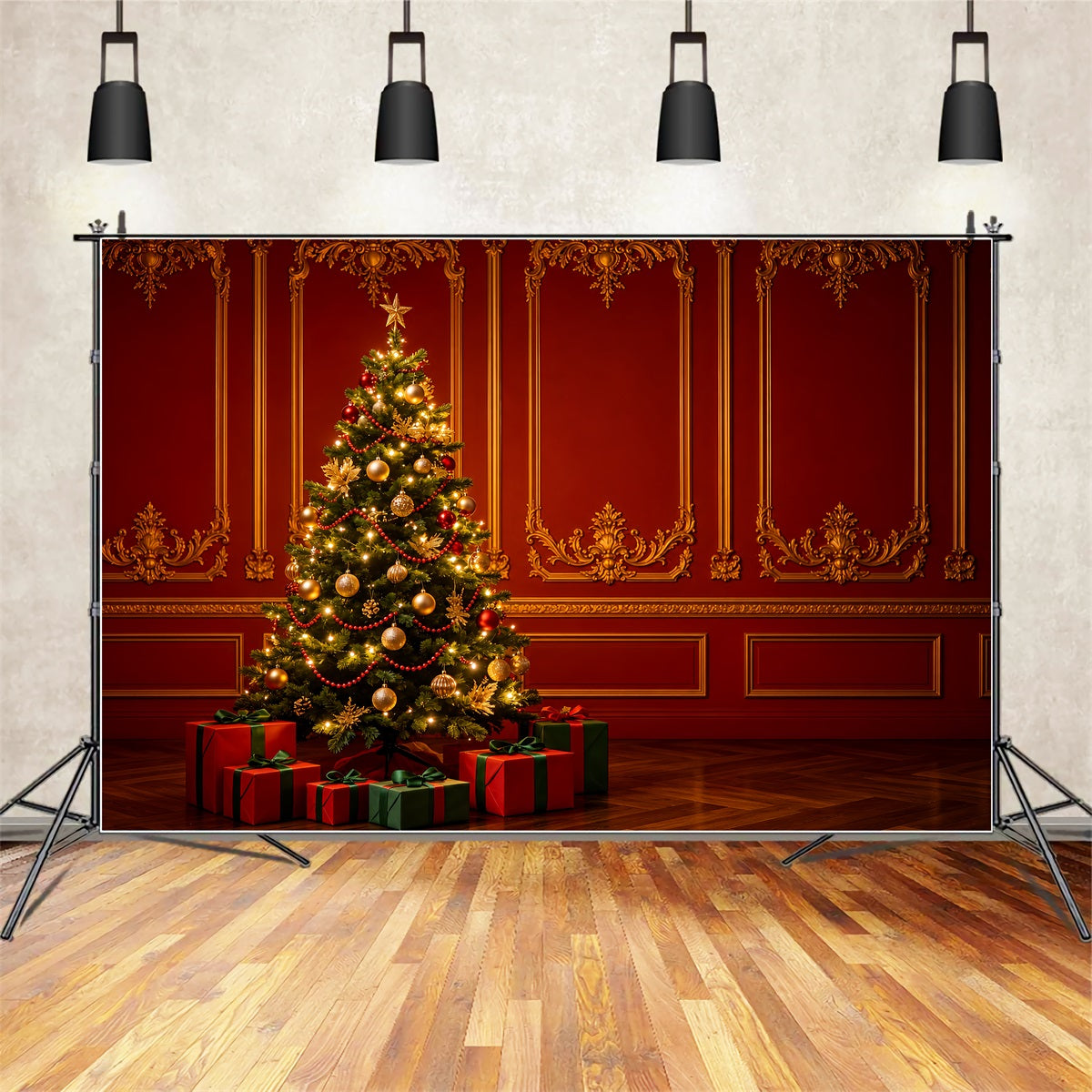 Red Christmas Backdrop Palace Retro Wall Tree Christmas Wall Backdrop ZTT69-22