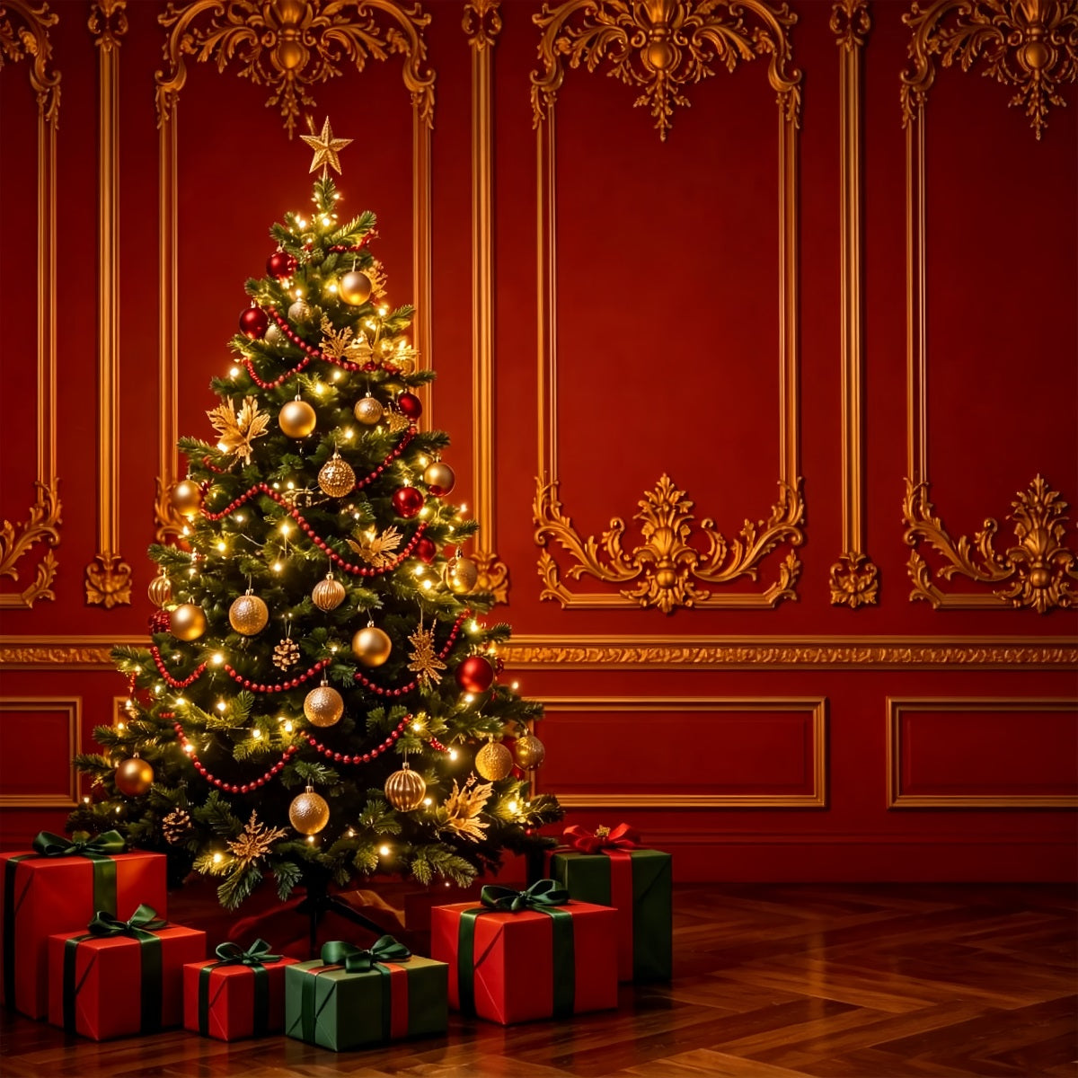 Red Christmas Backdrop Palace Retro Wall Tree Christmas Wall Backdrop ZTT69-22