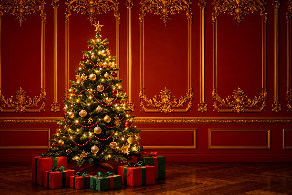 Red Christmas Backdrop Palace Retro Wall Tree Christmas Wall Backdrop ZTT69-22