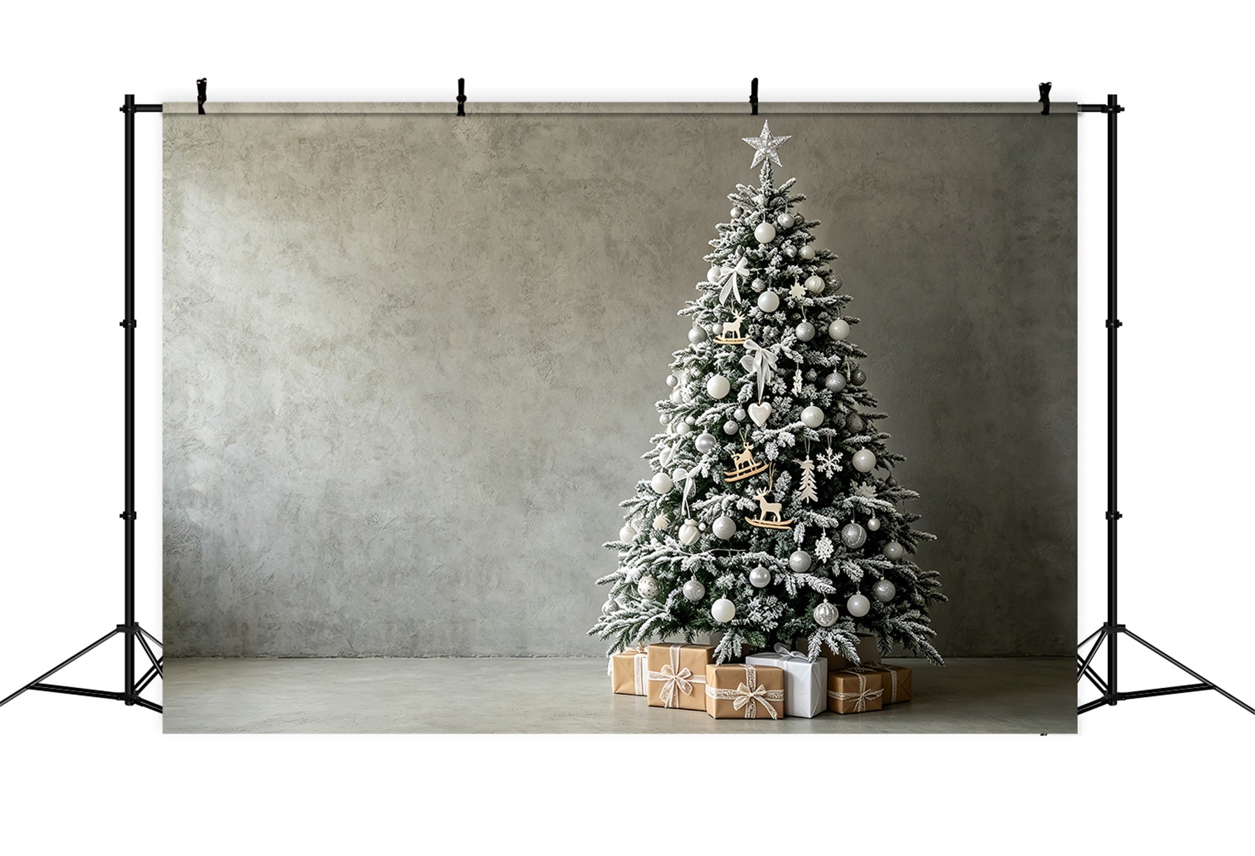 Simple Christmas Backdrop White Frosted Tree Corner Photography Christmas Backdrops ZTT69-23