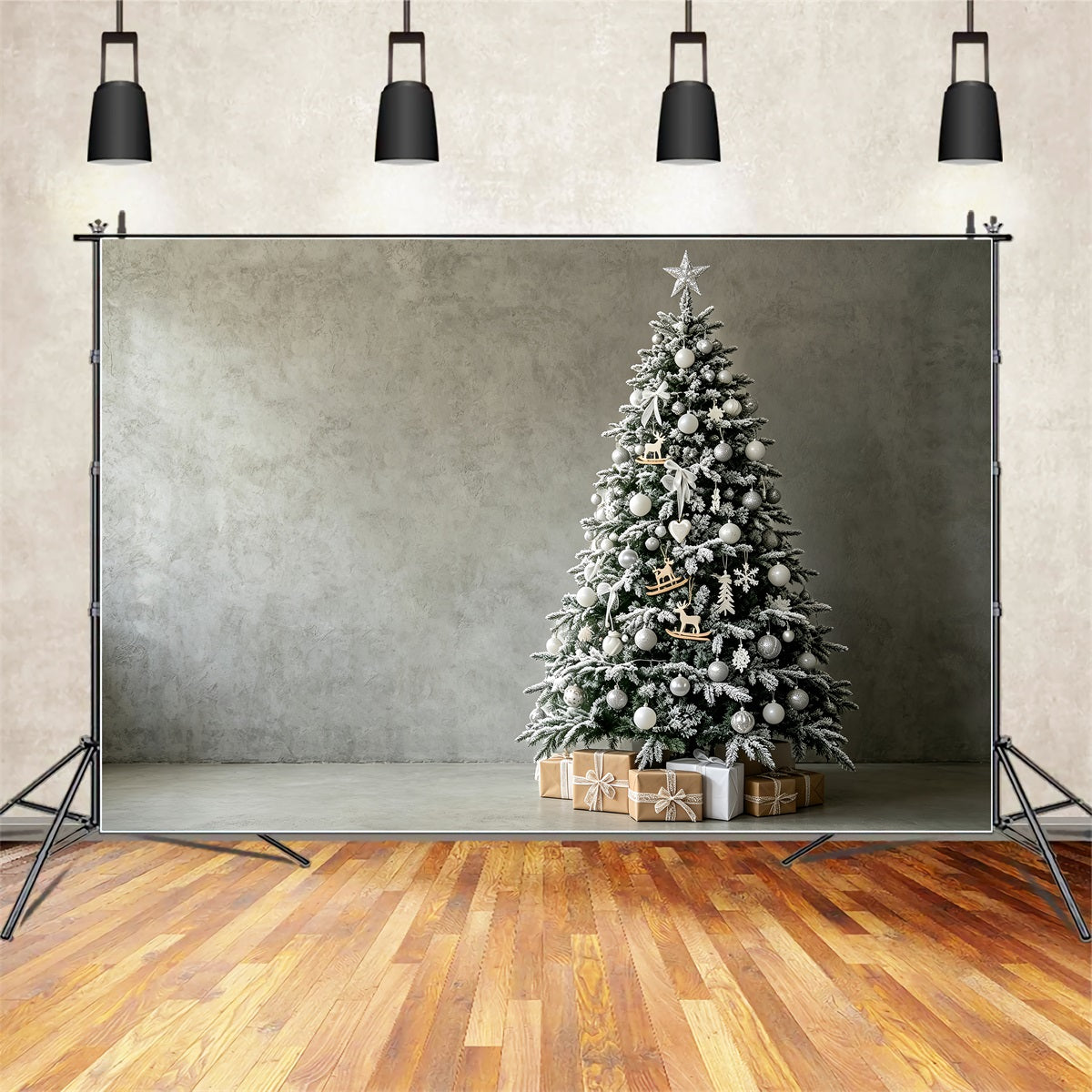 Simple Christmas Backdrop White Frosted Tree Corner Photography Christmas Backdrops ZTT69-23