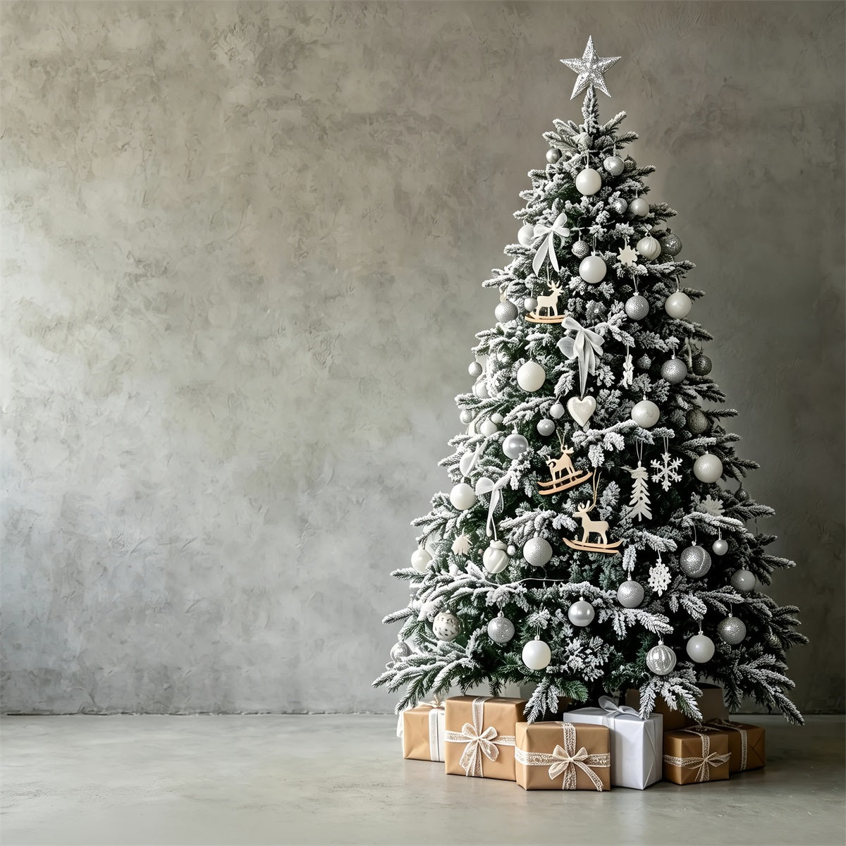 Simple Christmas Backdrop White Frosted Tree Corner Photography Christmas Backdrops ZTT69-23