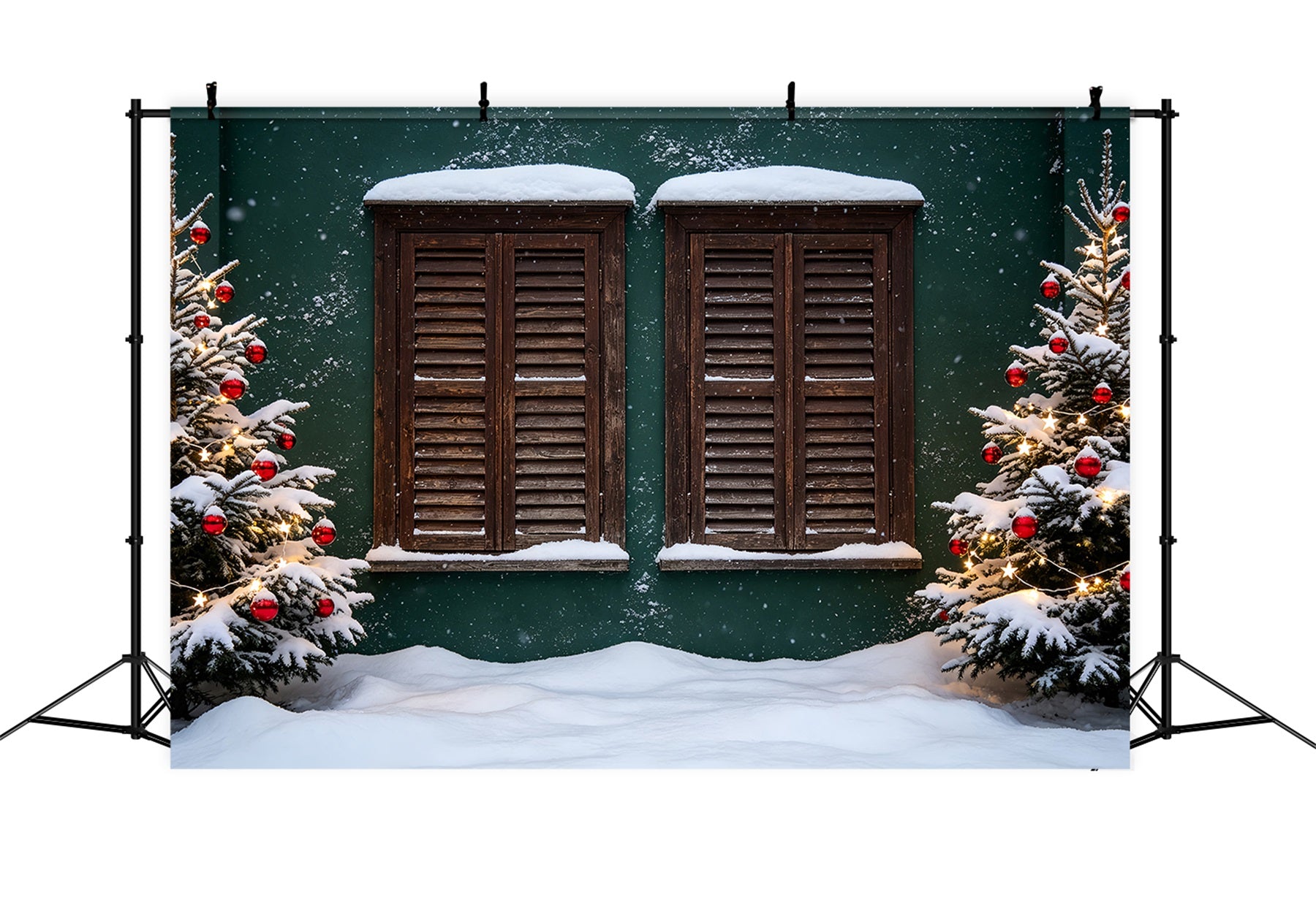Country Christmas Backdrop Snowy Window Shutters Backdrops Christmas ZTT69-25