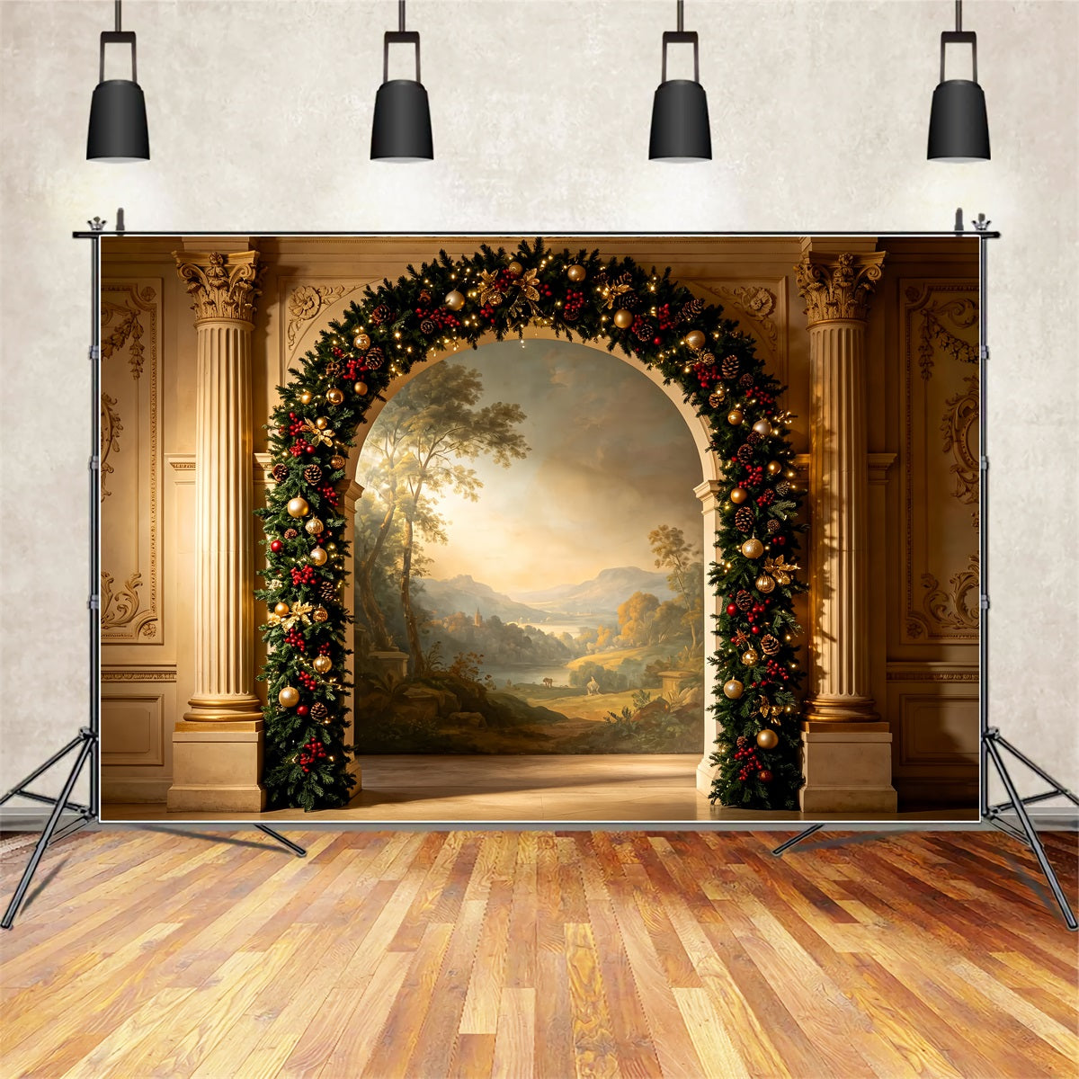 Victorian Christmas Backdrop Elegant Garland Archway Photography Christmas Backdrop ZTT69-26