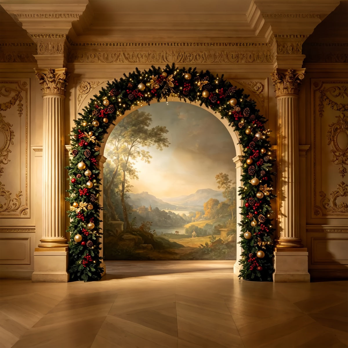 Victorian Christmas Backdrop Elegant Garland Archway Photography Christmas Backdrop ZTT69-26