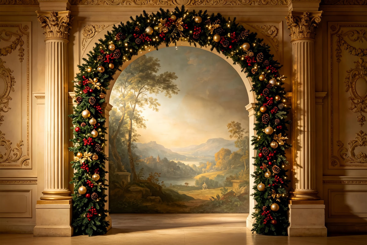 Victorian Christmas Backdrop Elegant Garland Archway Photography Christmas Backdrop ZTT69-26