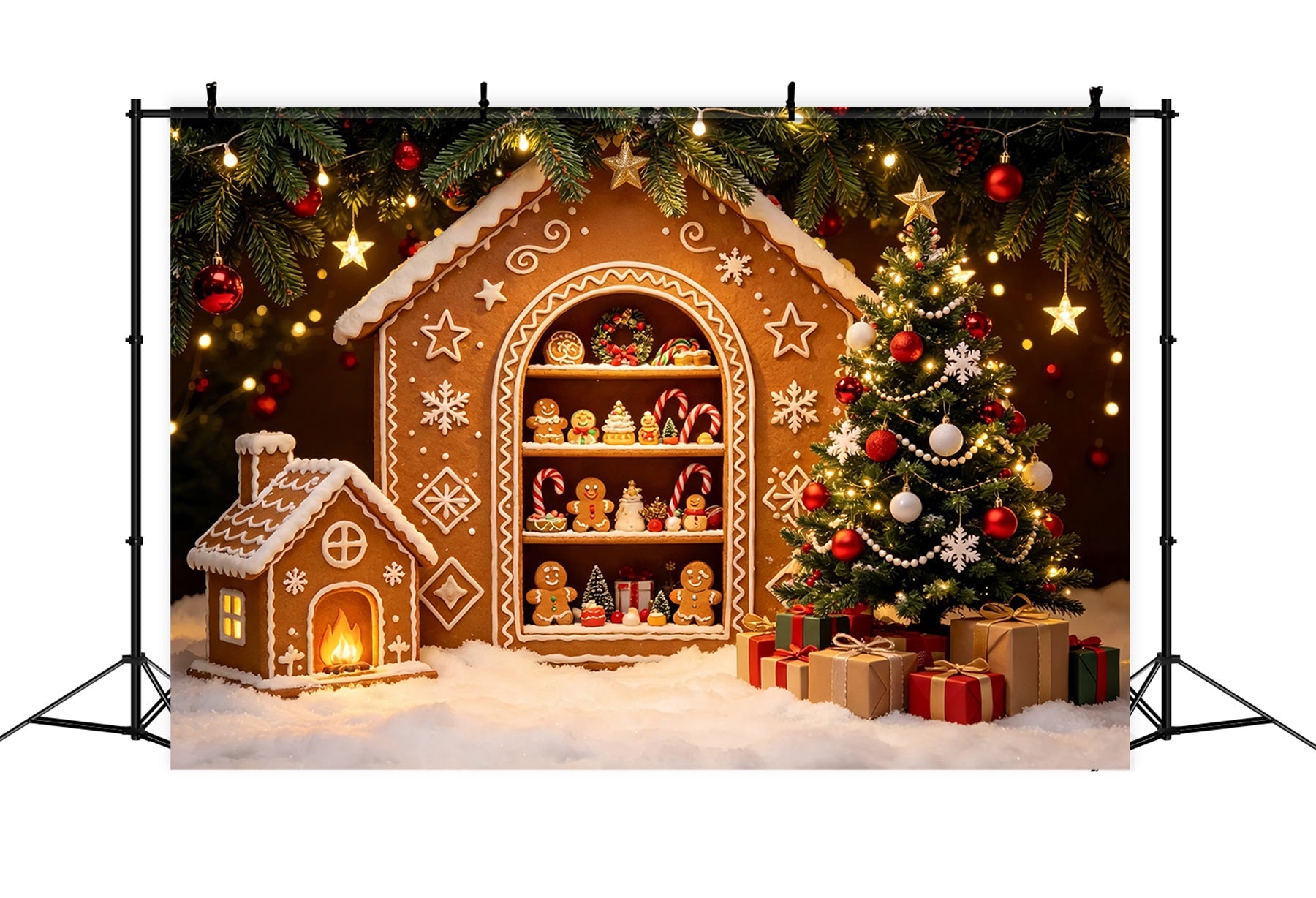 Christmas Gingerbread Backdrop Gingerbread House Display Photography Backdrops Christmas ZTT69-27