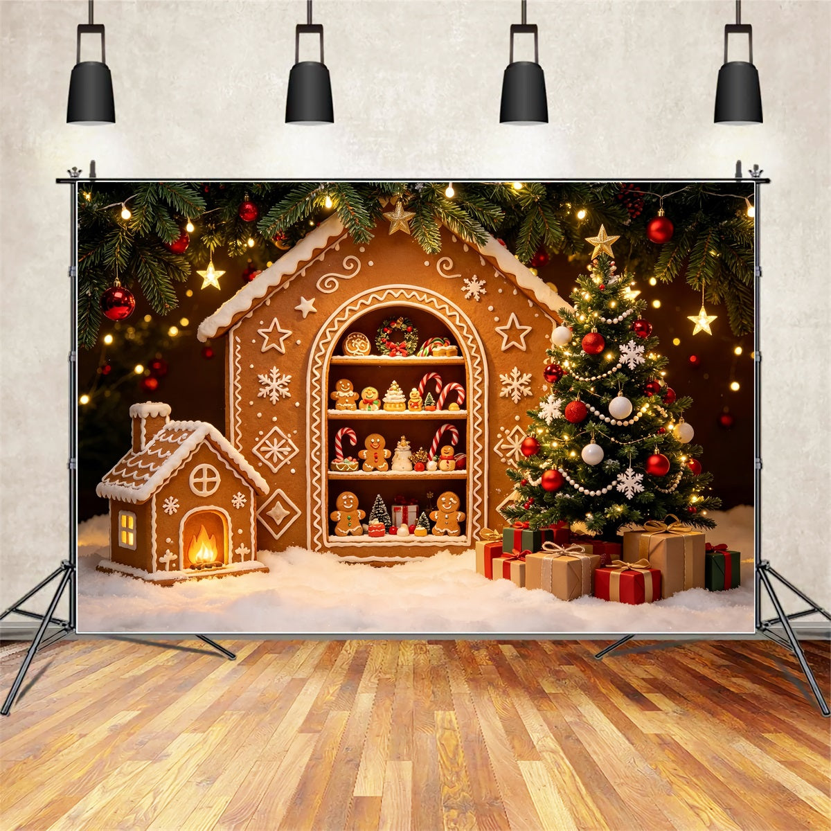 Christmas Gingerbread Backdrop Gingerbread House Display Photography Backdrops Christmas ZTT69-27