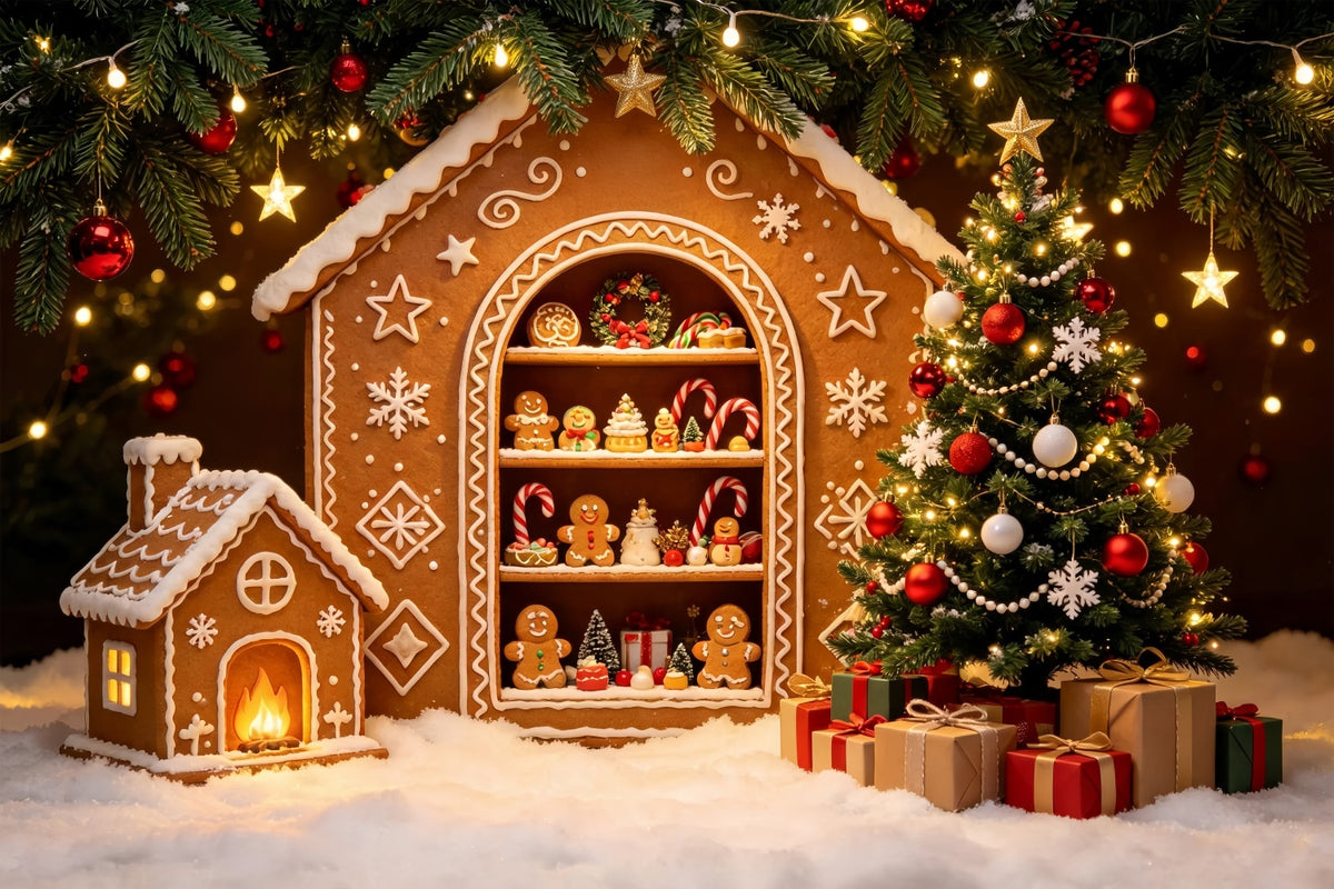 Christmas Gingerbread Backdrop Gingerbread House Display Photography Backdrops Christmas ZTT69-27