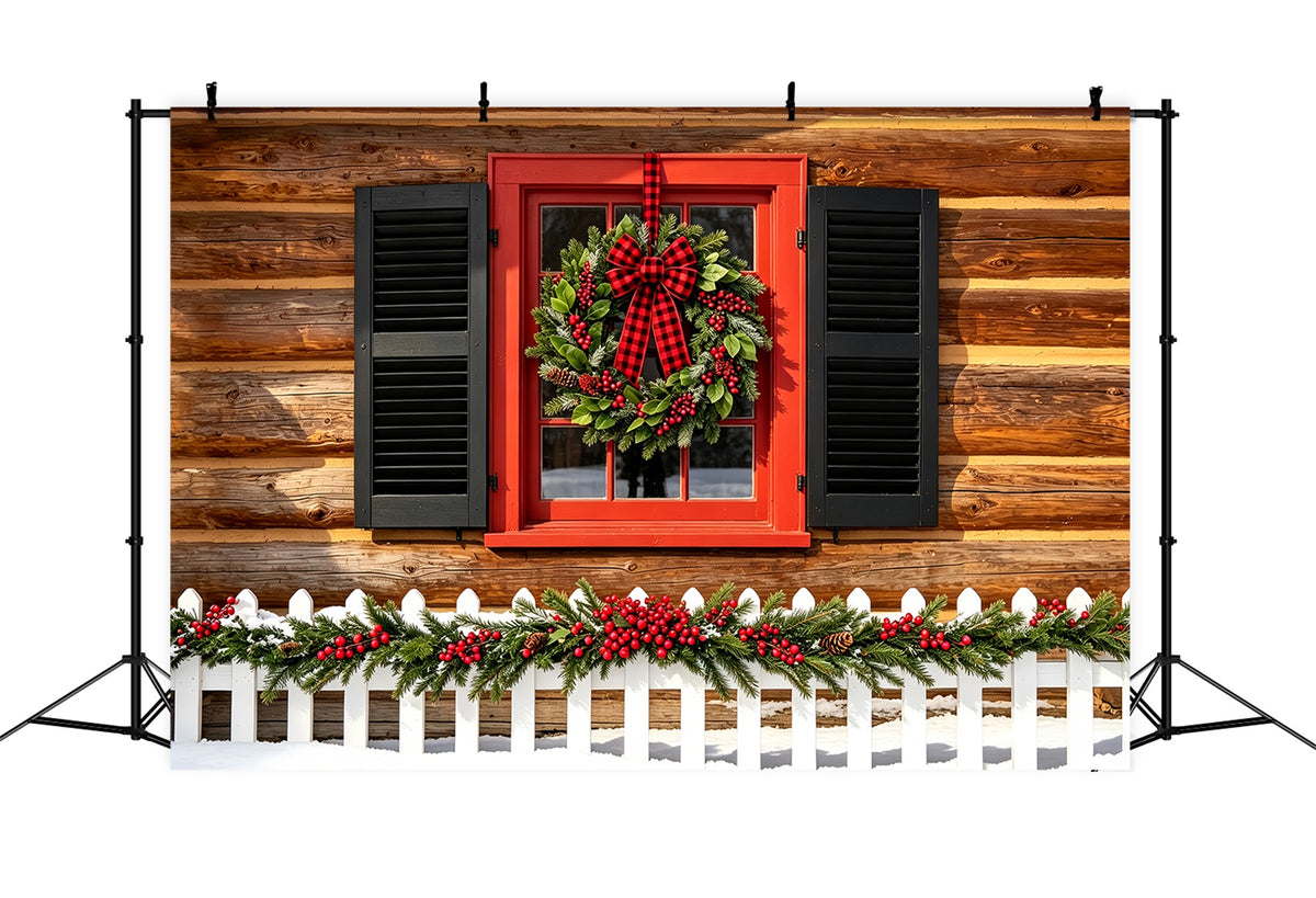 Country Christmas Backdrop Rustic Cabin Wreath Window Christmas Wall Backdrops ZTT69-29