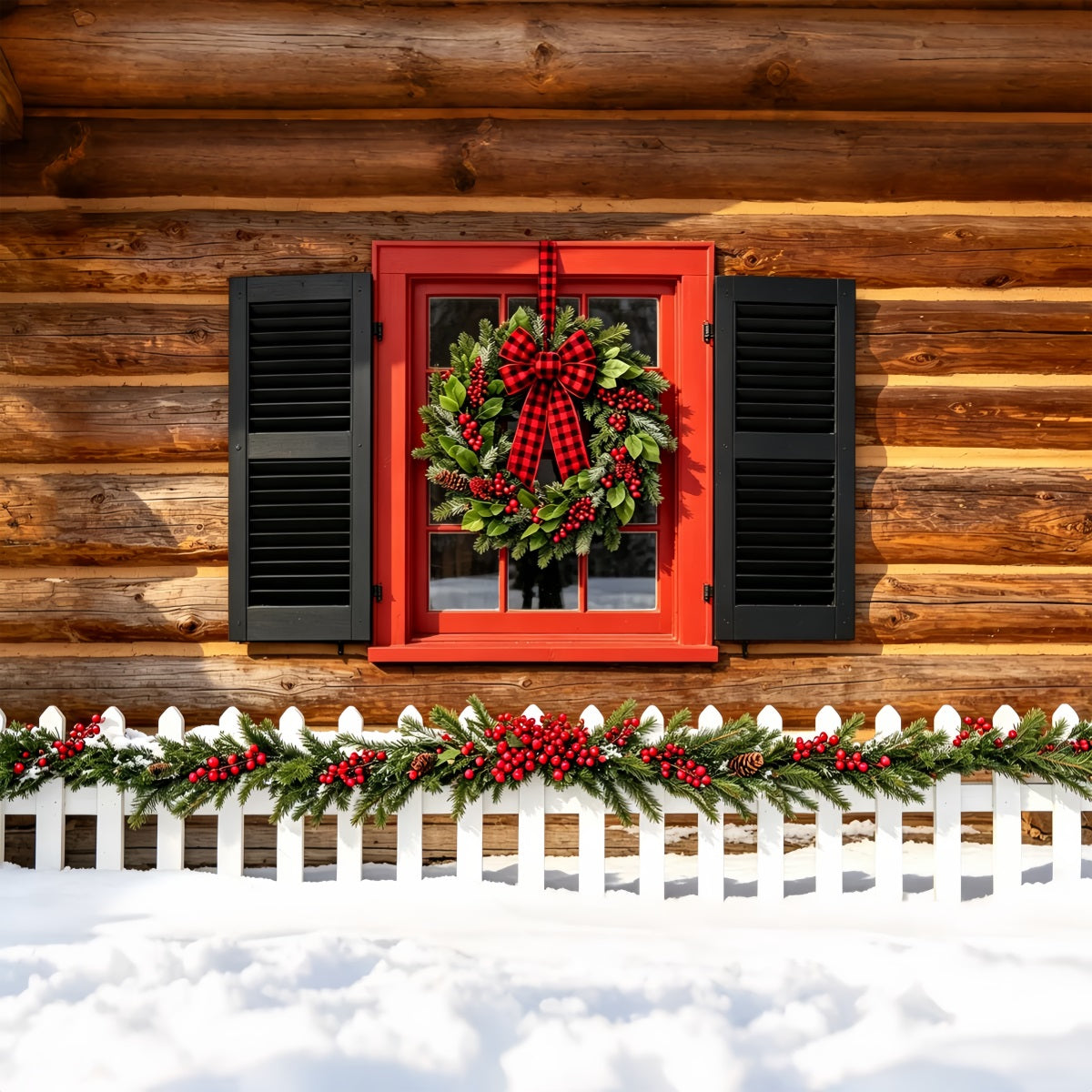 Country Christmas Backdrop Rustic Cabin Wreath Window Christmas Wall Backdrops ZTT69-29