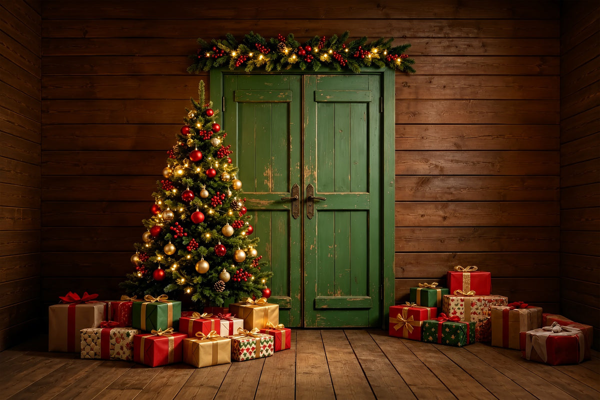 Christmas Wall Backdrop Vintage Green Door Decor Christmas Muslin Backdrop ZTT69-3