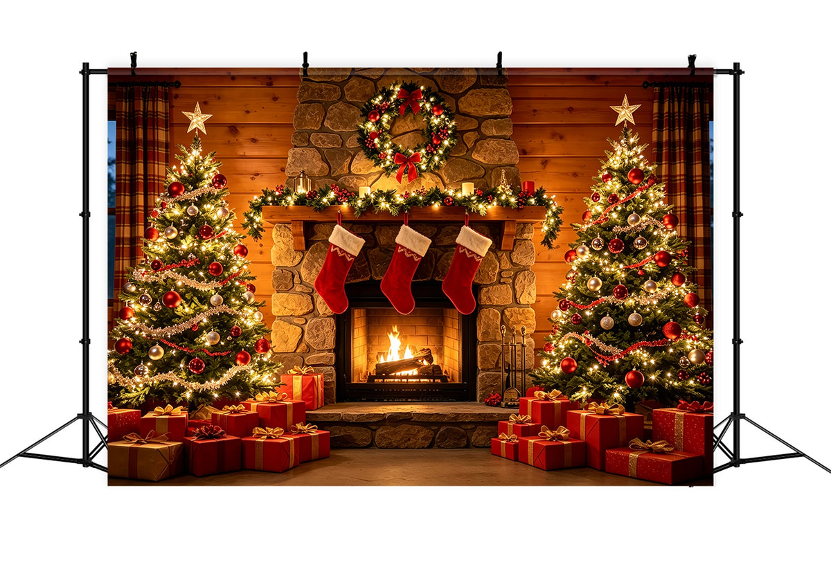 Christmas Fireplace Backdrop Stone Fireplace Gift Display Christmas Studio Backdrop ZTT69-30