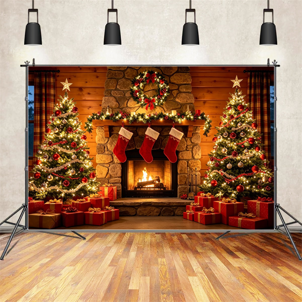 Christmas Fireplace Backdrop Stone Fireplace Gift Display Christmas Studio Backdrop ZTT69-30