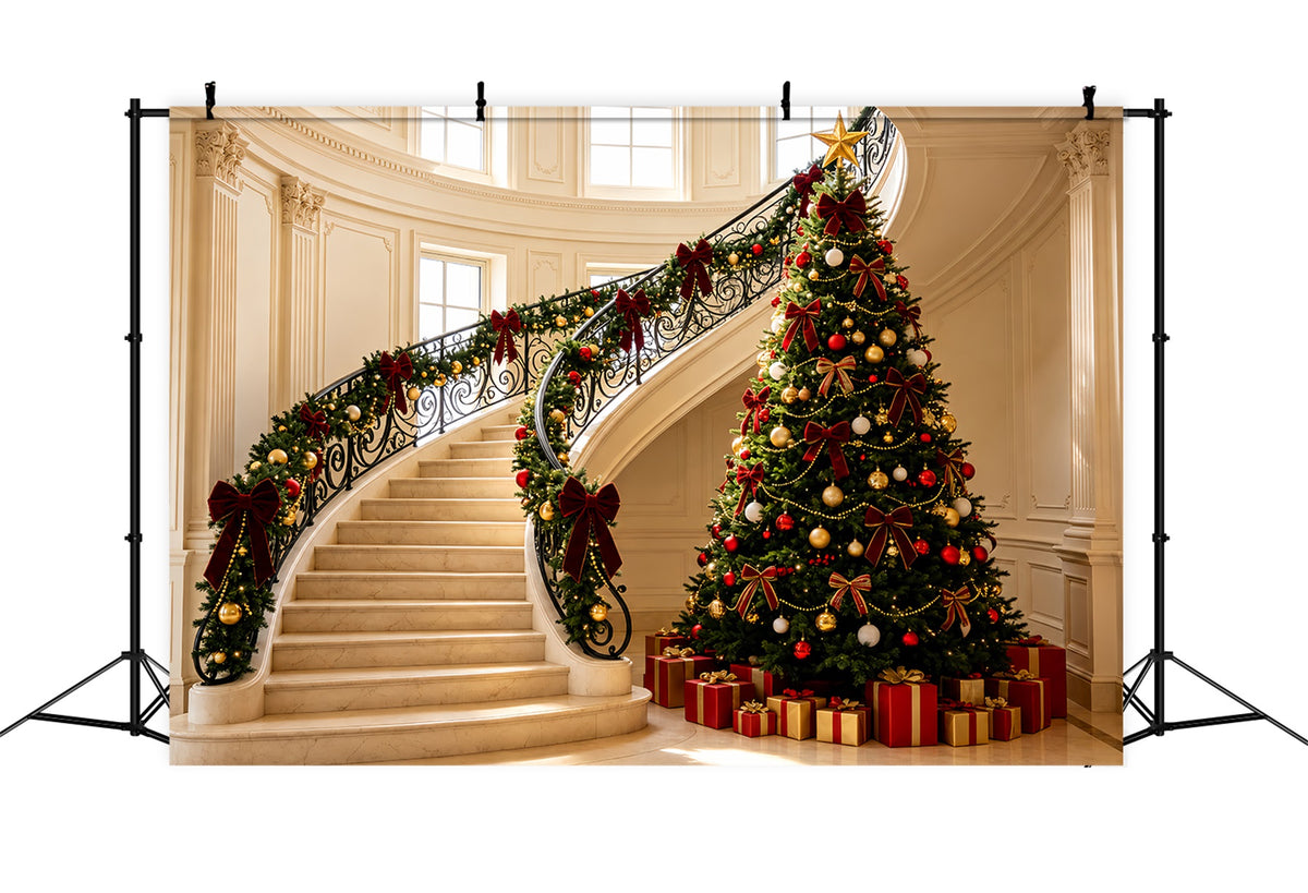 Victorian Christmas Backdrops Elegant Staircase Garland Decor Indoor Christmas Backdrops ZTT69-5