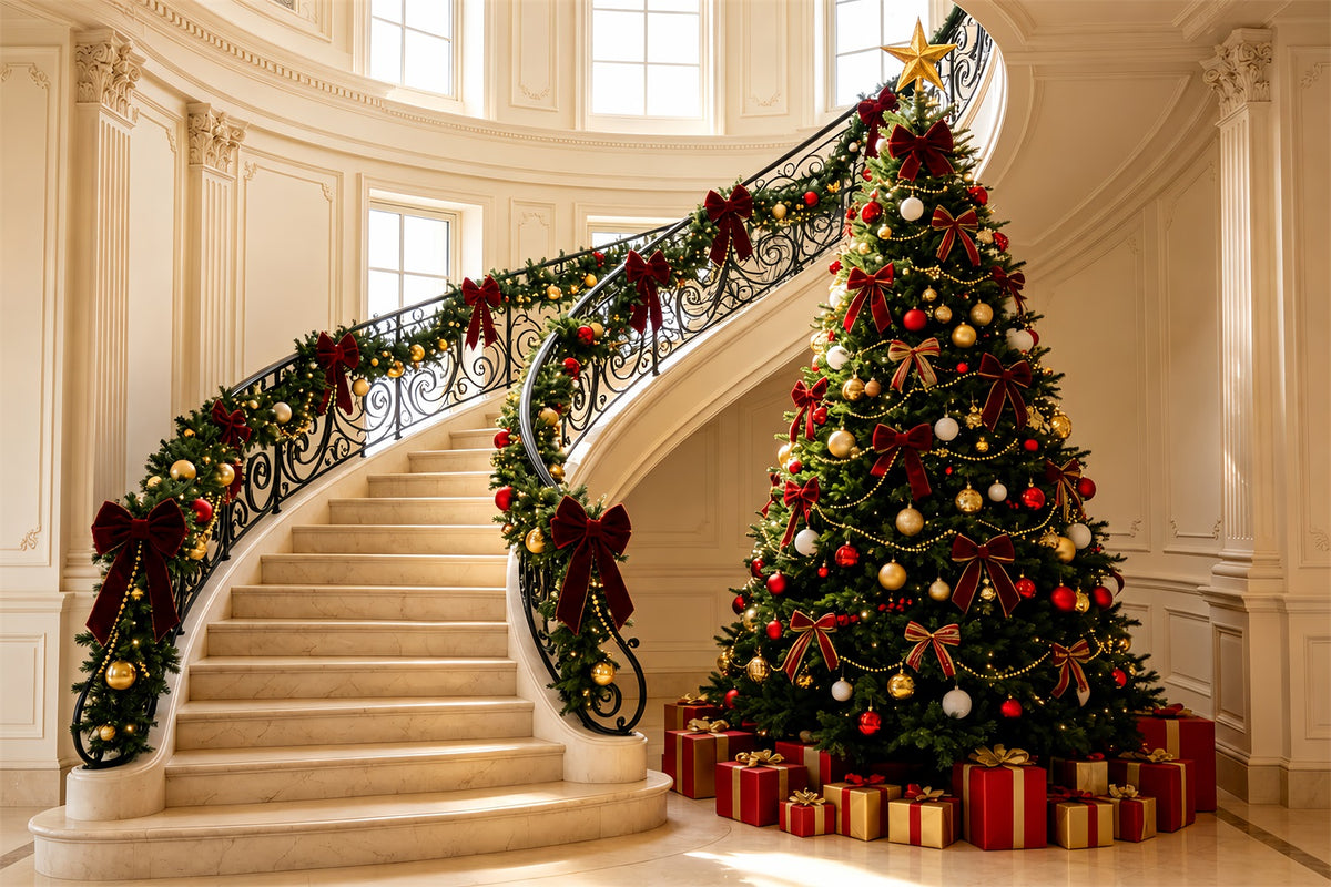 Victorian Christmas Backdrops Elegant Staircase Garland Decor Indoor Christmas Backdrops ZTT69-5