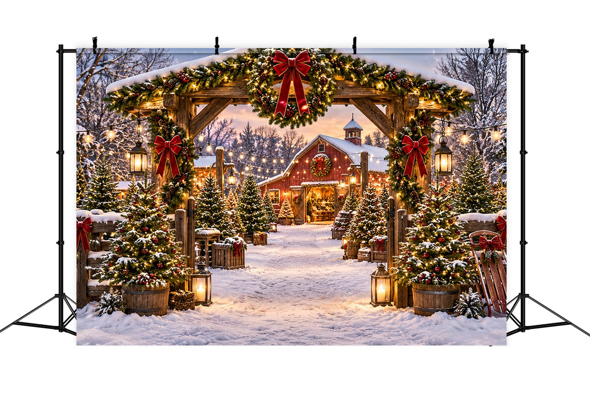 Christmas Tree Farm Backdrop Rustic Barn Garland Entrance Christmas Tree Backdrop ZTT69-51