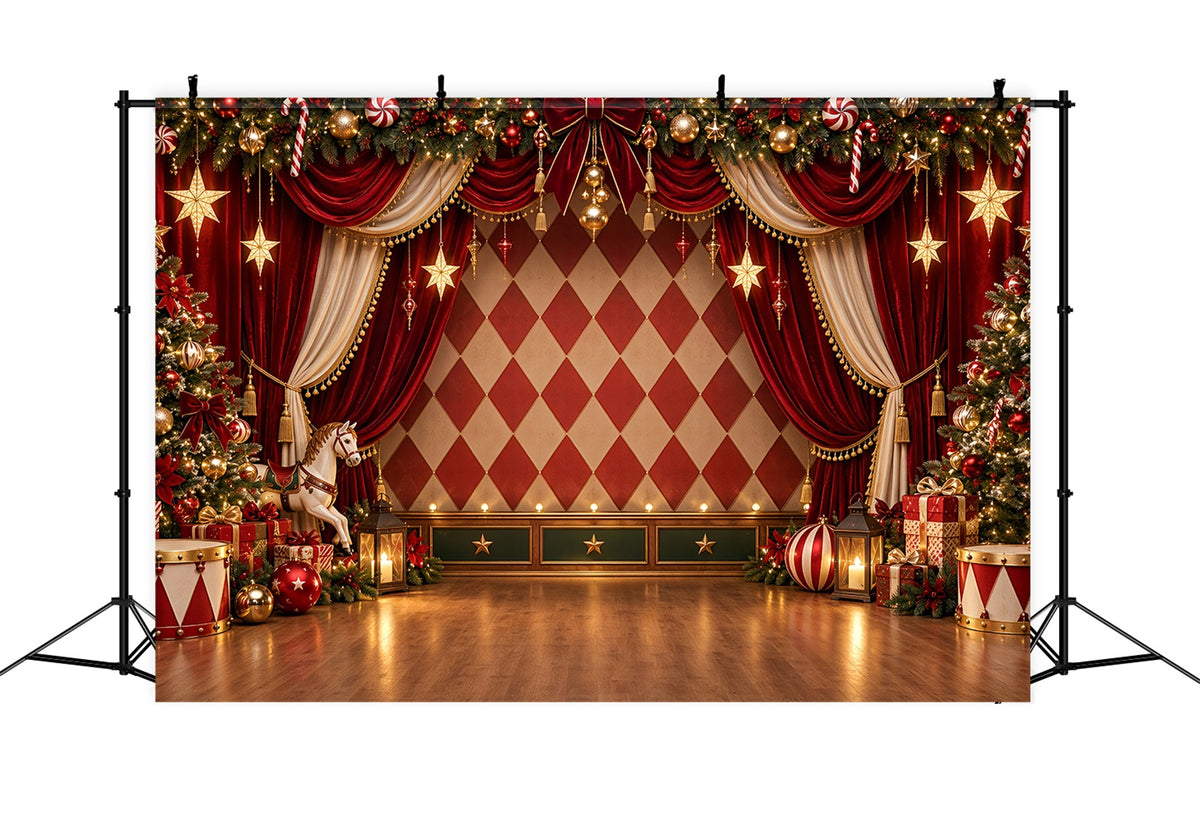 Christmas Backdrops For Photos Velvet Curtain Carousel Stage Christmas Photo Backdrops ZTT69-54