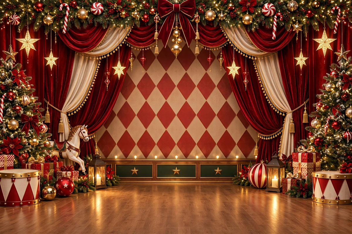 Christmas Backdrops For Photos Velvet Curtain Carousel Stage Christmas Photo Backdrops ZTT69-54